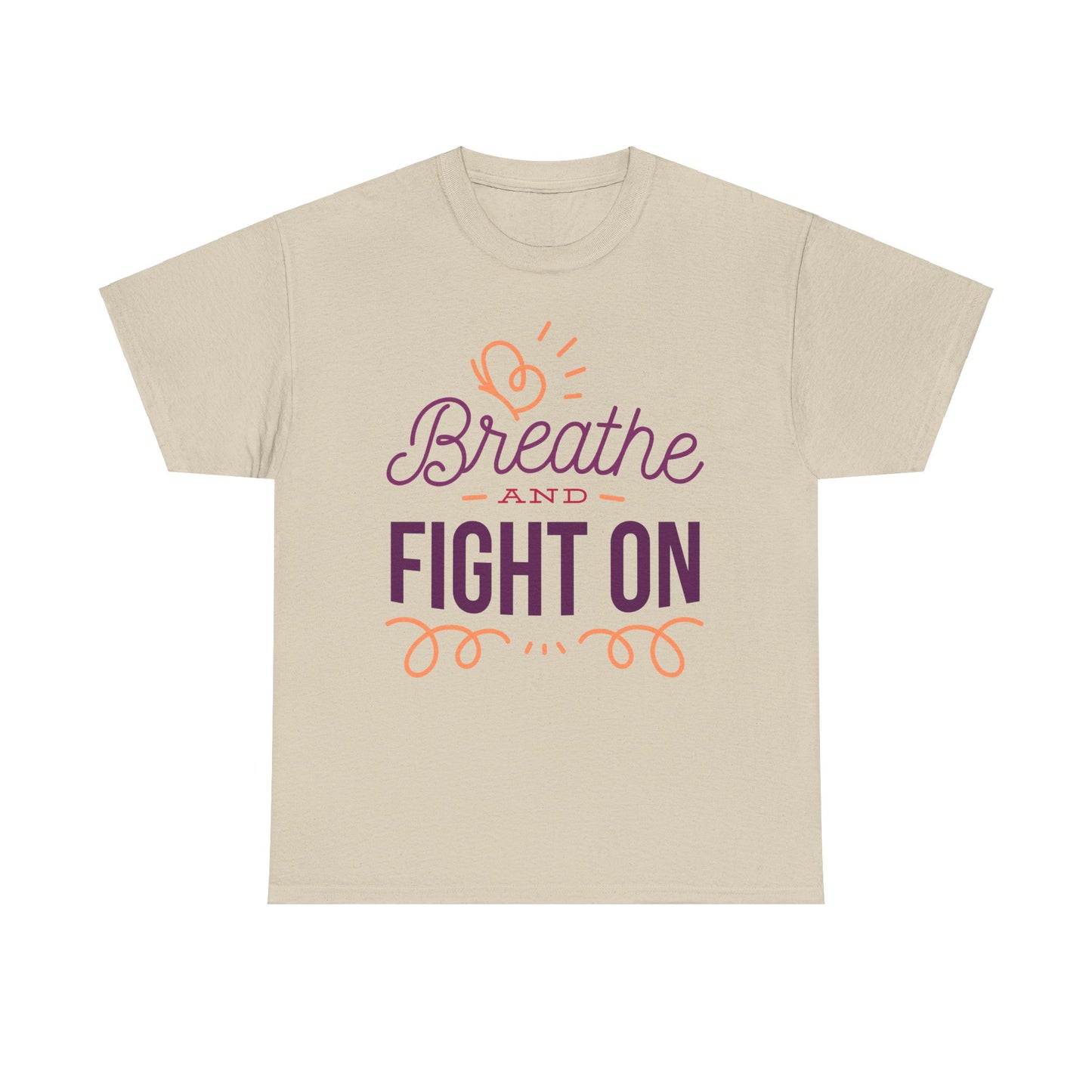 Unisex Heavy Cotton Tee Adult/Teen Activewear Breathe and Live On Colors Peach and Purple Writing