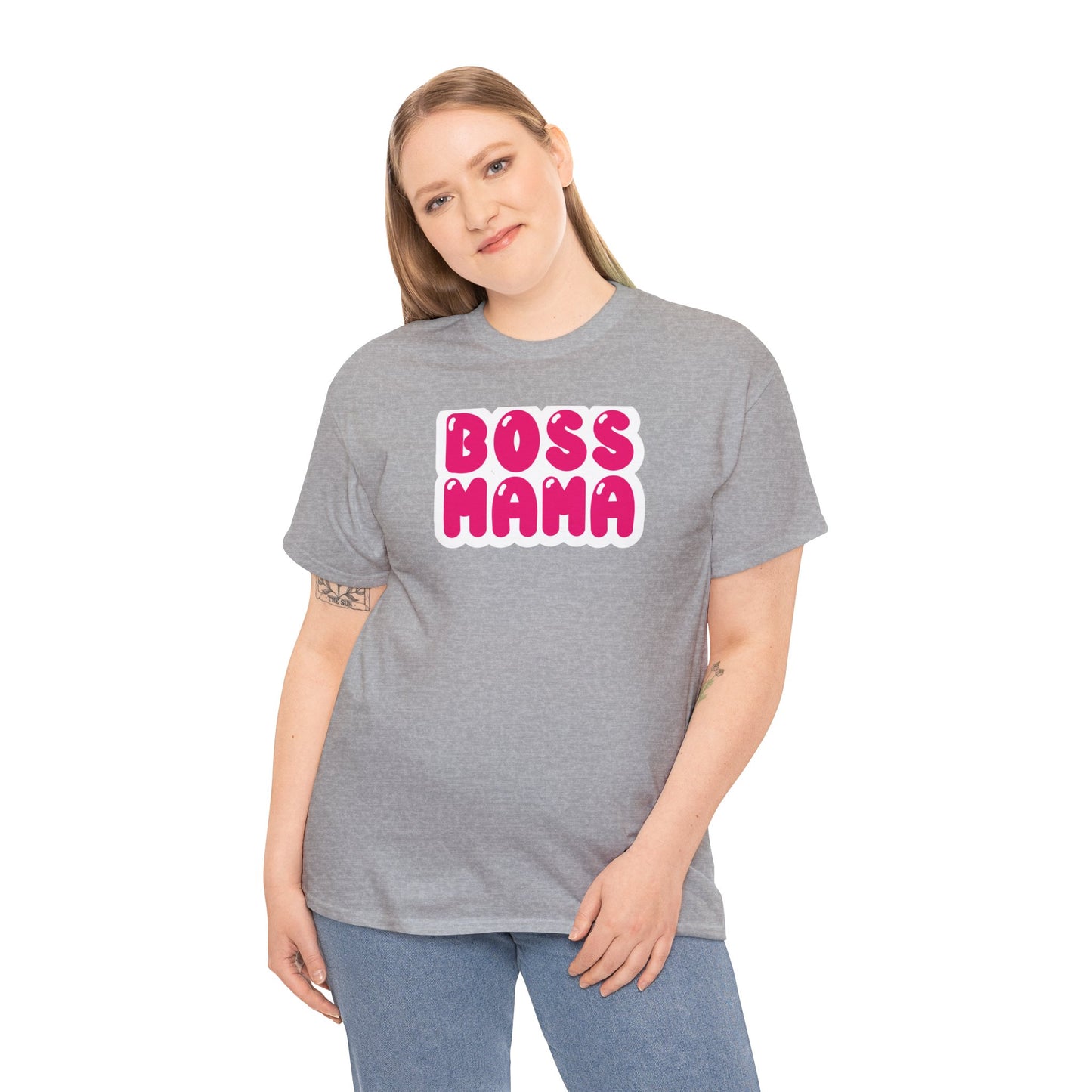 Unisex Heavy Cotton Tee Activewear Adult Boss Mom in dark Pink many Color Tees Available