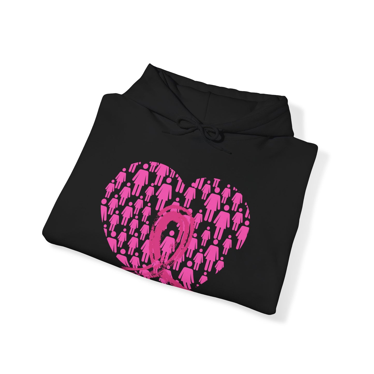 Unisex Heavy Blend™ Hooded Sweatshirt Adult/Teen Activewear Breast Cancer Awareness in Pink Heart and Pink Ribbon Image on Front