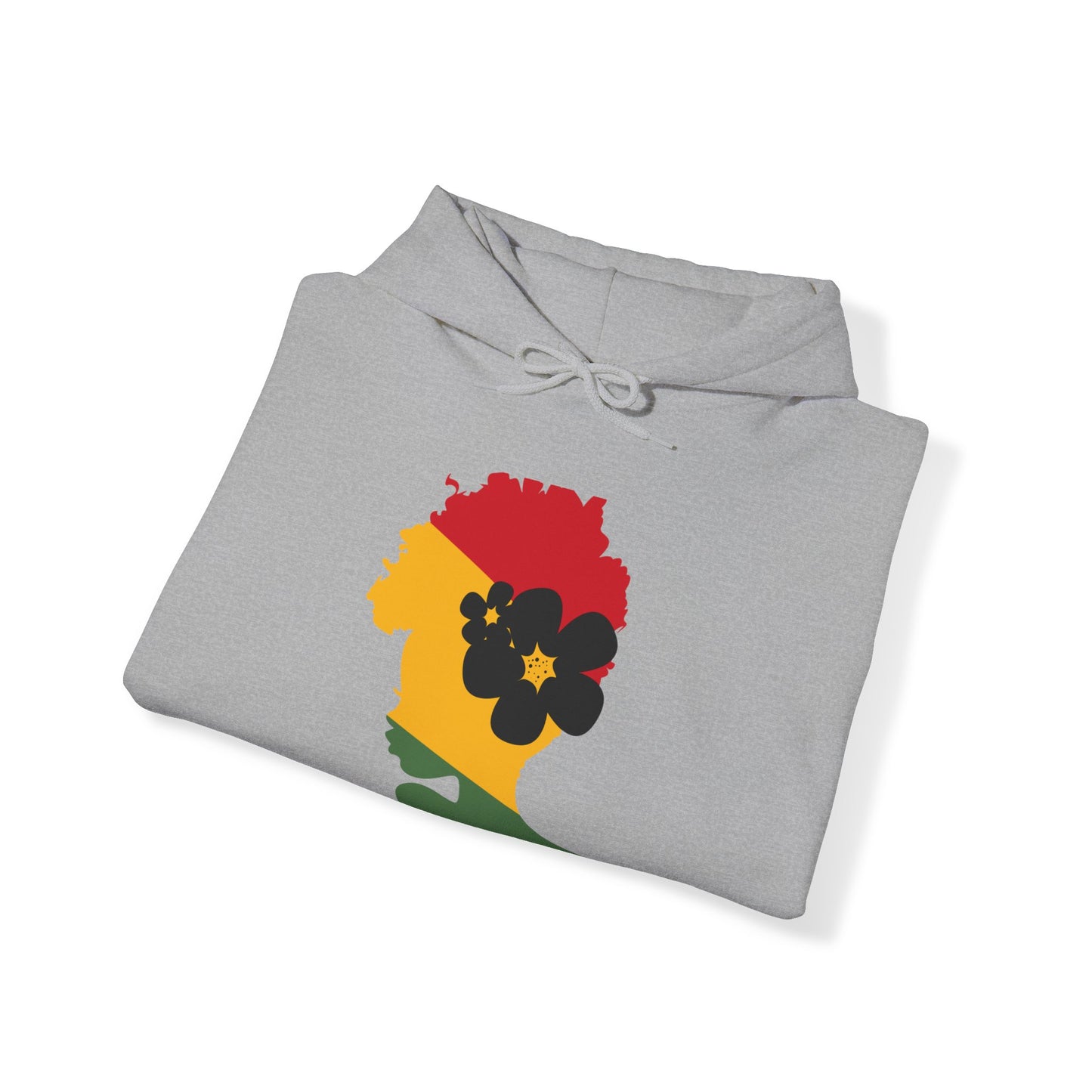 Unisex Heavy Blend™ Hooded Sweatshirt African American Woman with African Colors Red Yellow Green