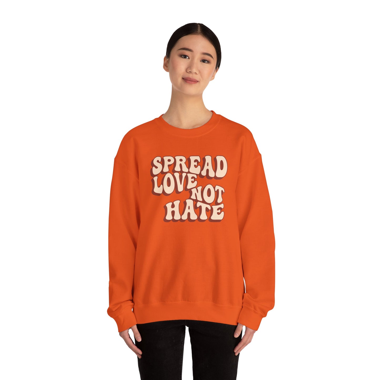 Unisex Heavy Blend™ Crewneck Sweatshirt Adult/Teen Activewear Spread Love Not Hate Colors Tan And Light Brown