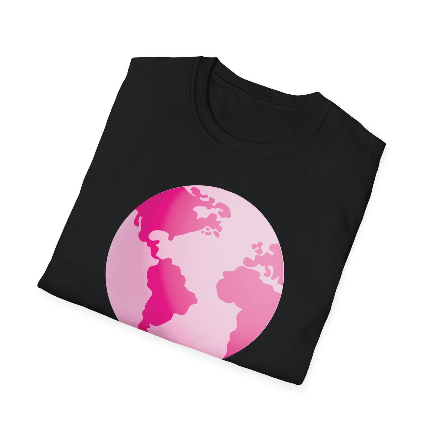 Unisex Softstyle T-Shirt Adult/Teen Activewear Pink World on Front on Back Fight Cancer in Pink with Pink Ribbon Cancer Awareness