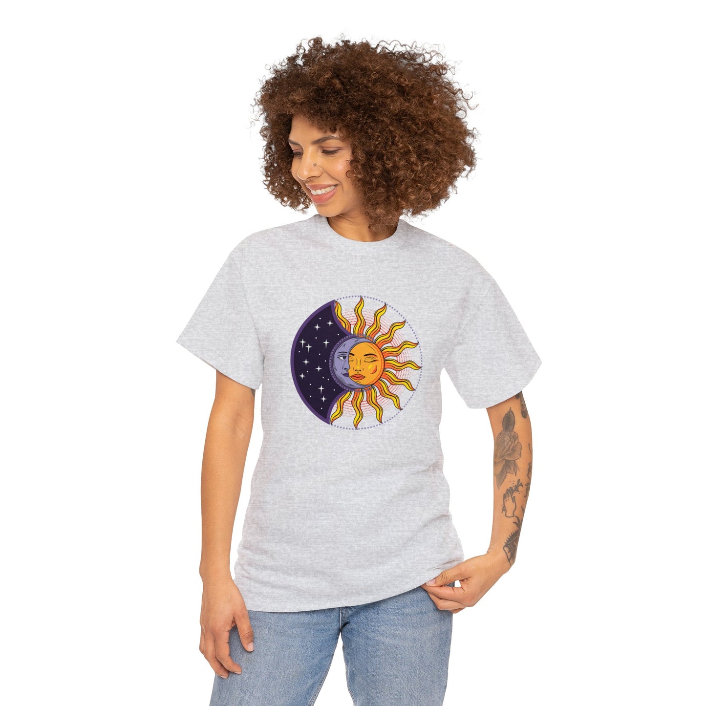 Unisex Heavy Cotton Tee Adult/Teen Activewear Sun and Moon Shirt Comes In Many Colors