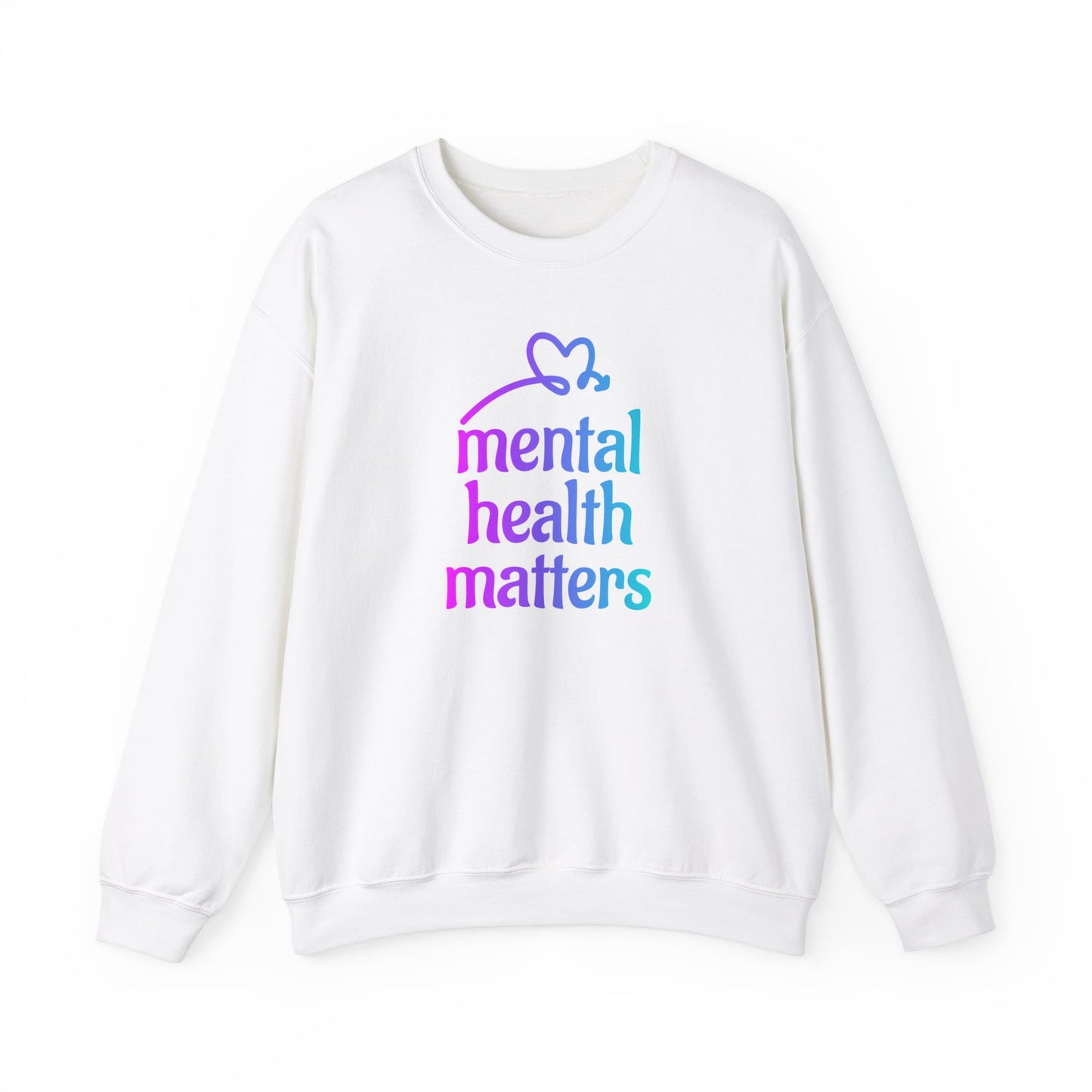 Unisex Heavy Blend™ Crewneck Sweatshirt Adult/Teen Activewear Mental Health Matters Colors Purple Teal-Blue White with Purple Teal-Blue Heart