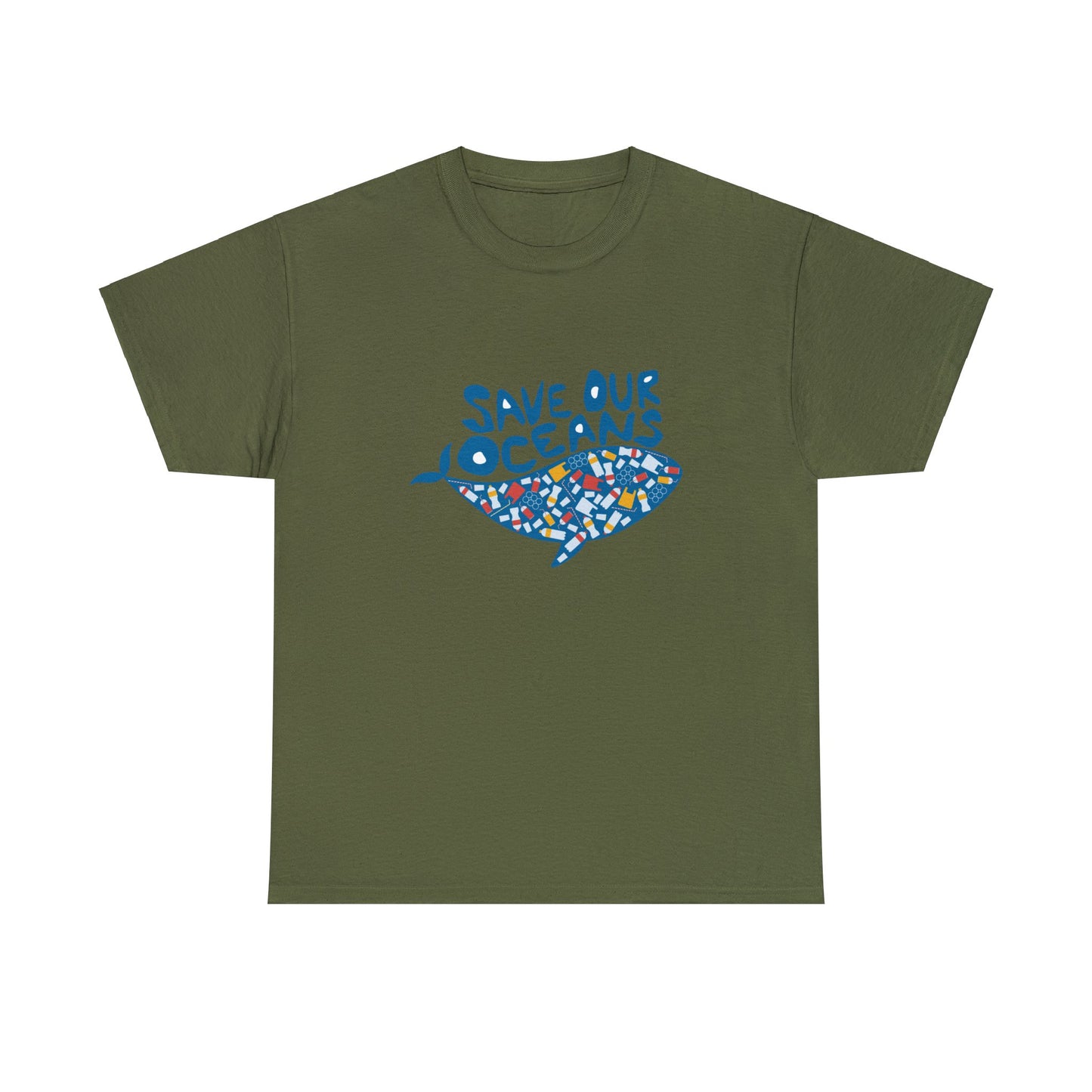 Unisex Heavy Cotton Tee Adult/Teen Activewear Shirt Comes In Many Colors Save Our Oceans Whale in Blue