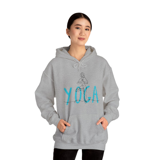 Unisex Heavy Blend™ Hooded Sweatshirt ADULT/TEEN YOGA IN TEAL-BLUE WRITNG