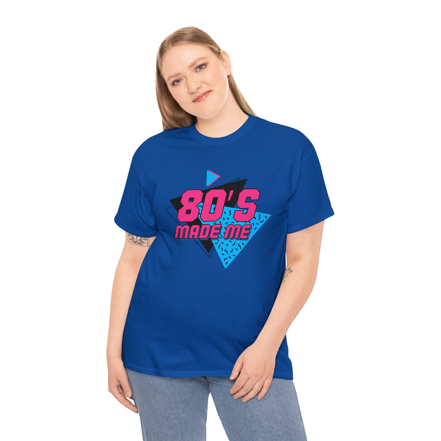 Unisex Heavy Cotton Tee Adult Activewear 80's Made Me In Blue and Hot Pink Shirt Comes In Many Colors