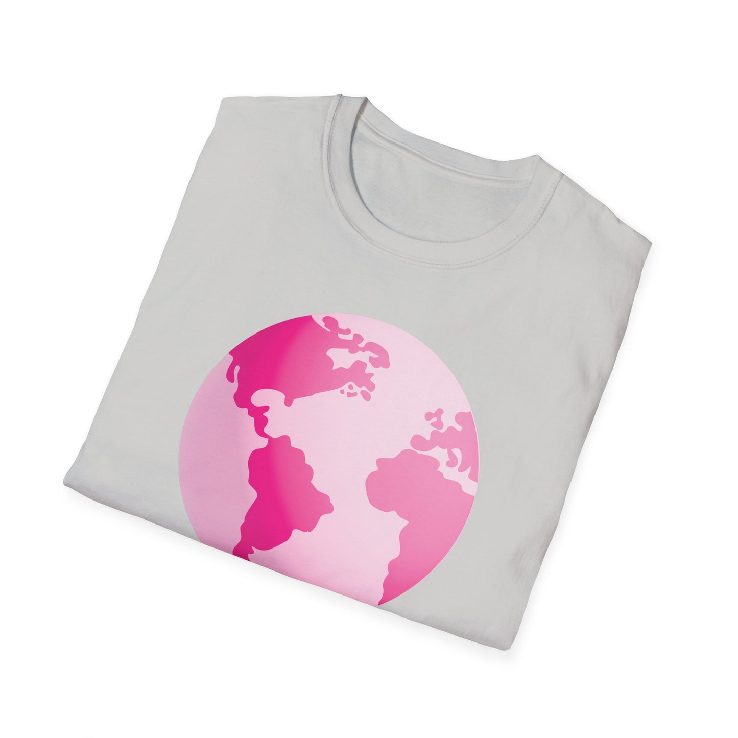 Unisex Softstyle T-Shirt Adult/Teen Activewear Pink World on Front on Back Fight Cancer in Pink with Pink Ribbon Cancer Awareness