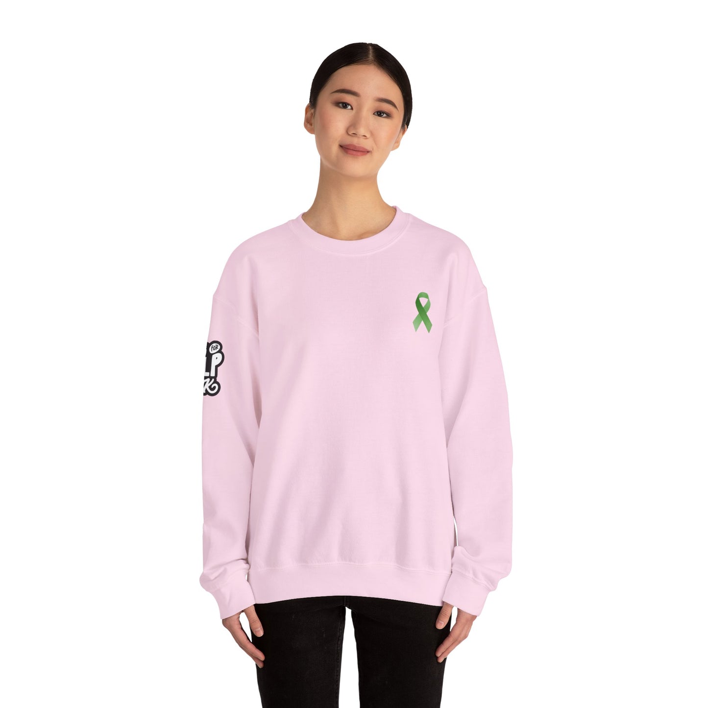 Unisex Heavy Blend™ Crewneck Sweatshirt Adult/Teen Activewear Mental Health Awareness Ribbon on Front Asking for Help Is OK on Right Sleeve