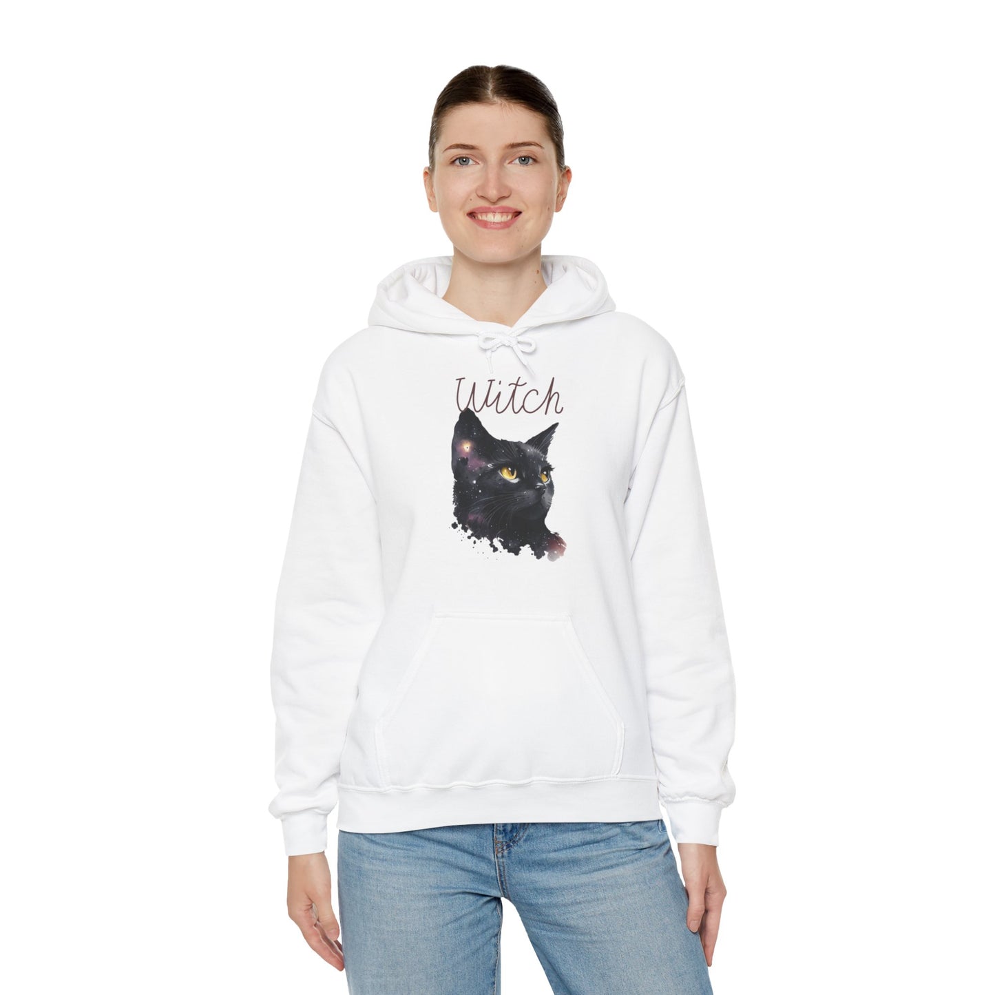 Unisex Heavy Blend™ Hooded Sweatshirt Adult Activewear Witch For The Ones You Know Who you Are! Black Cat with Witch in Black.