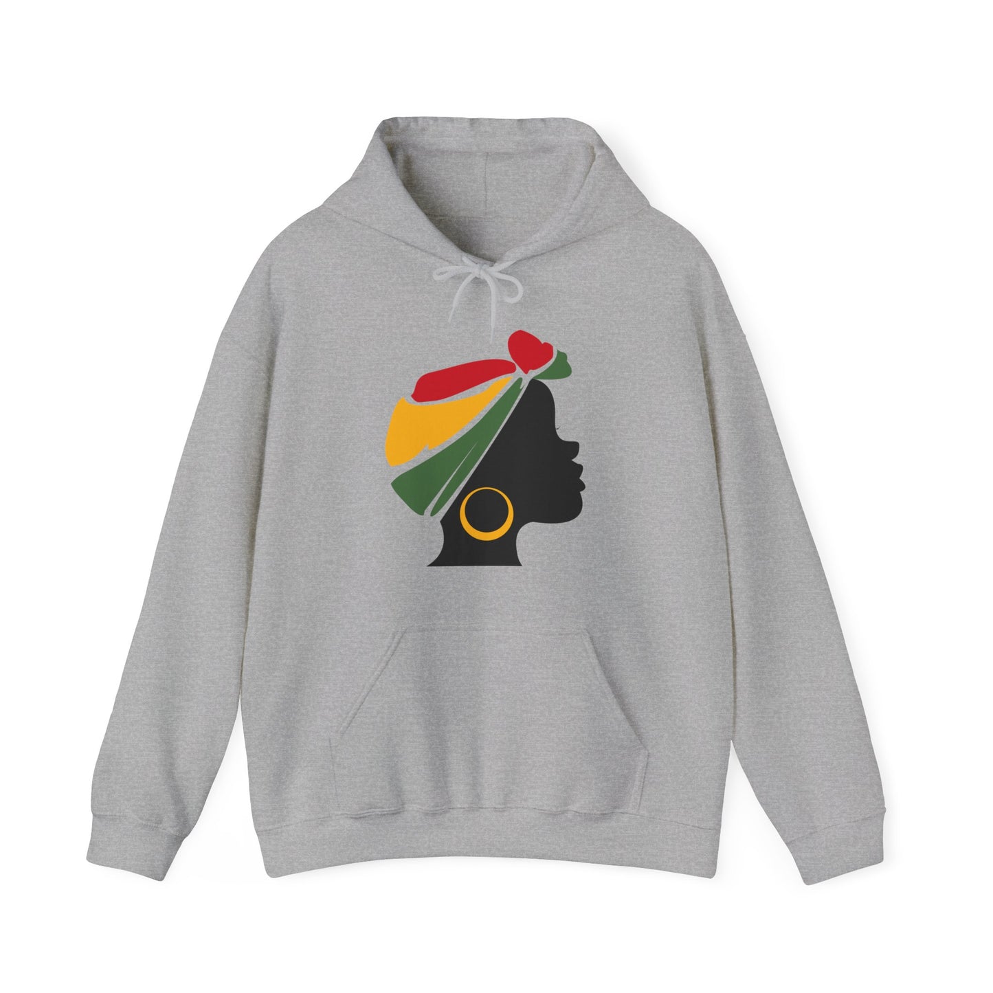 Unisex Heavy Blend™ Hooded Sweatshirt Adult/Teen Activewear African American with African Colors Red Yellow Green on Front