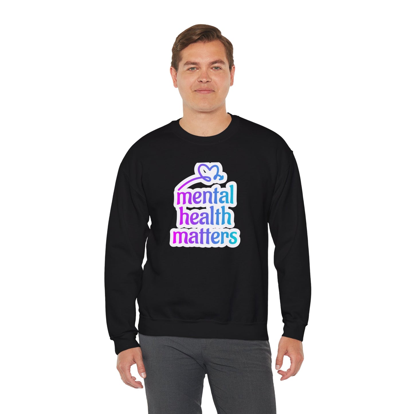 Unisex Heavy Blend™ Crewneck Sweatshirt Adult/Teen Activewear Mental Health Matters Colors Purple Teal-Blue White with Purple Teal-Blue Heart