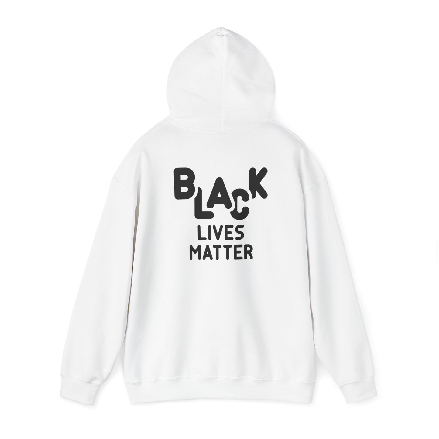 Unisex Heavy Blend™ Hooded Sweatshirt Adult/Teen Activewear Black Lives Matter in Black Writing on Front African American Woman Wearing Colors Red Green Yellow