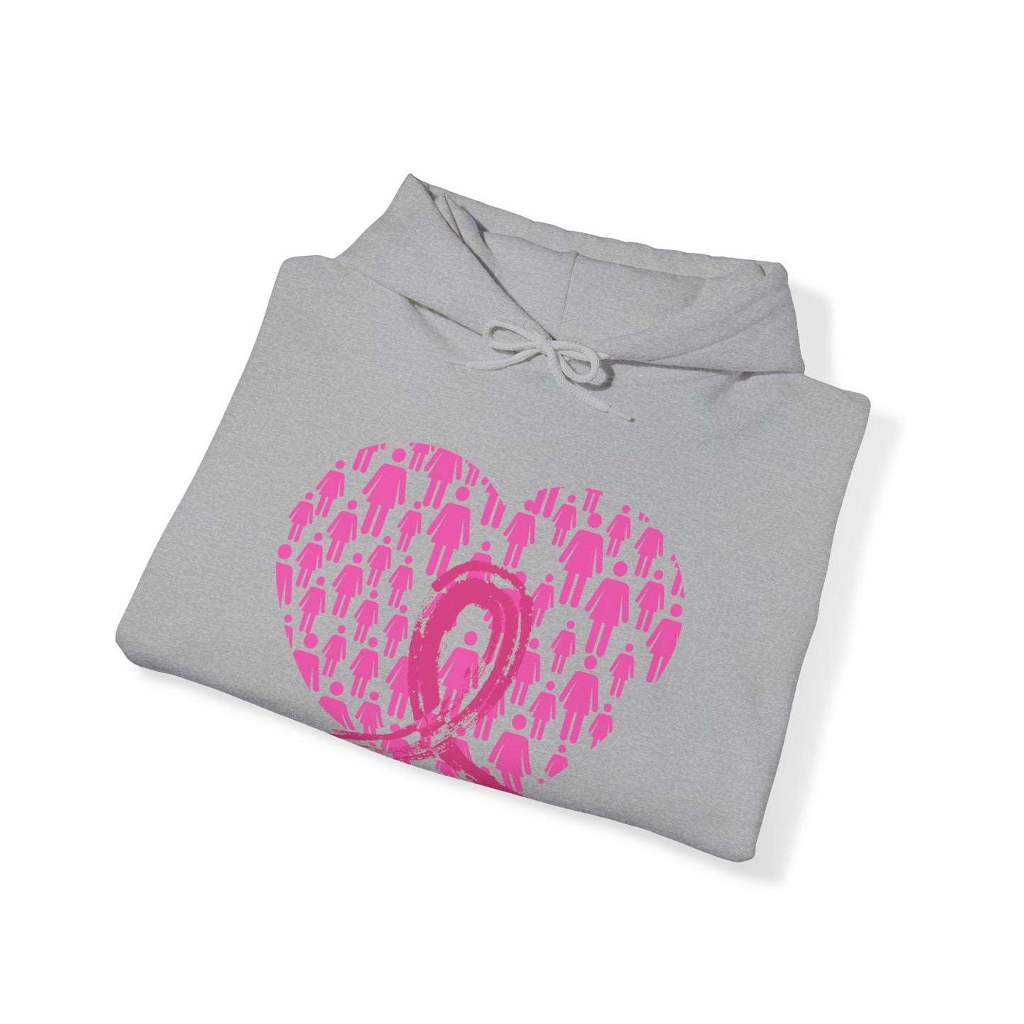 Unisex Heavy Blend™ Hooded Sweatshirt Adult/Teen Activewear Breast Cancer Awareness in Pink Heart and Pink Ribbon Image on Front