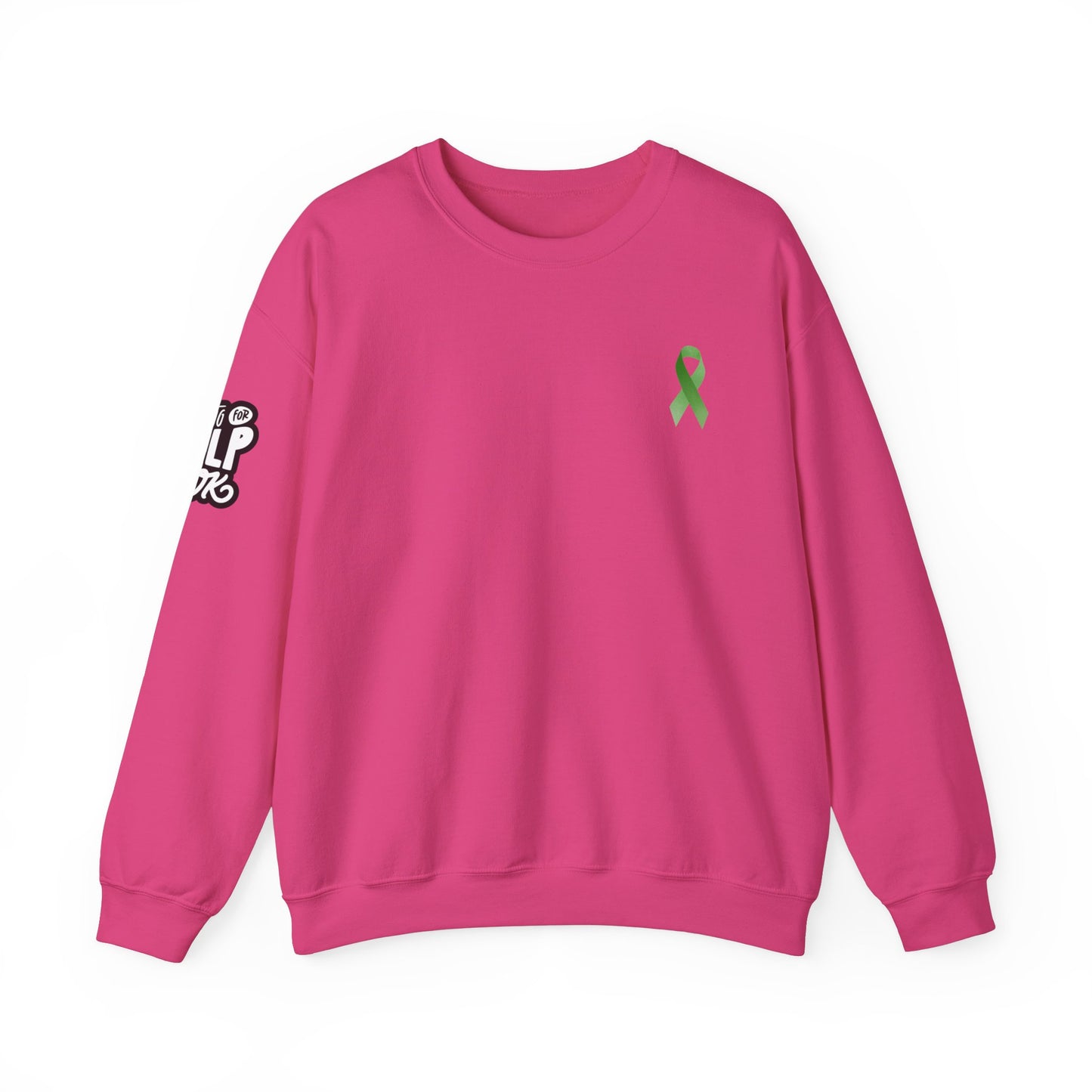 Unisex Heavy Blend™ Crewneck Sweatshirt Adult/Teen Activewear Mental Health Awareness Ribbon on Front Asking for Help Is OK on Right Sleeve