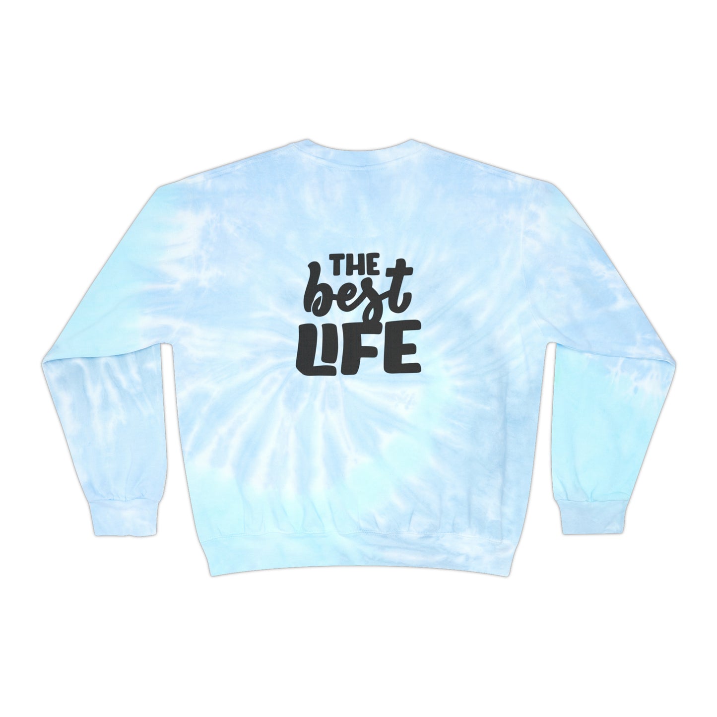 Unisex Tie-Dye Sweatshirt CREWNECK ADULT/TEEN ACTIVEWEAR YIN-YANG BALANCE AND HARMONY YOGA PURPLE TEAL-BLUE BEST LIFE ON BACK IN BLACK