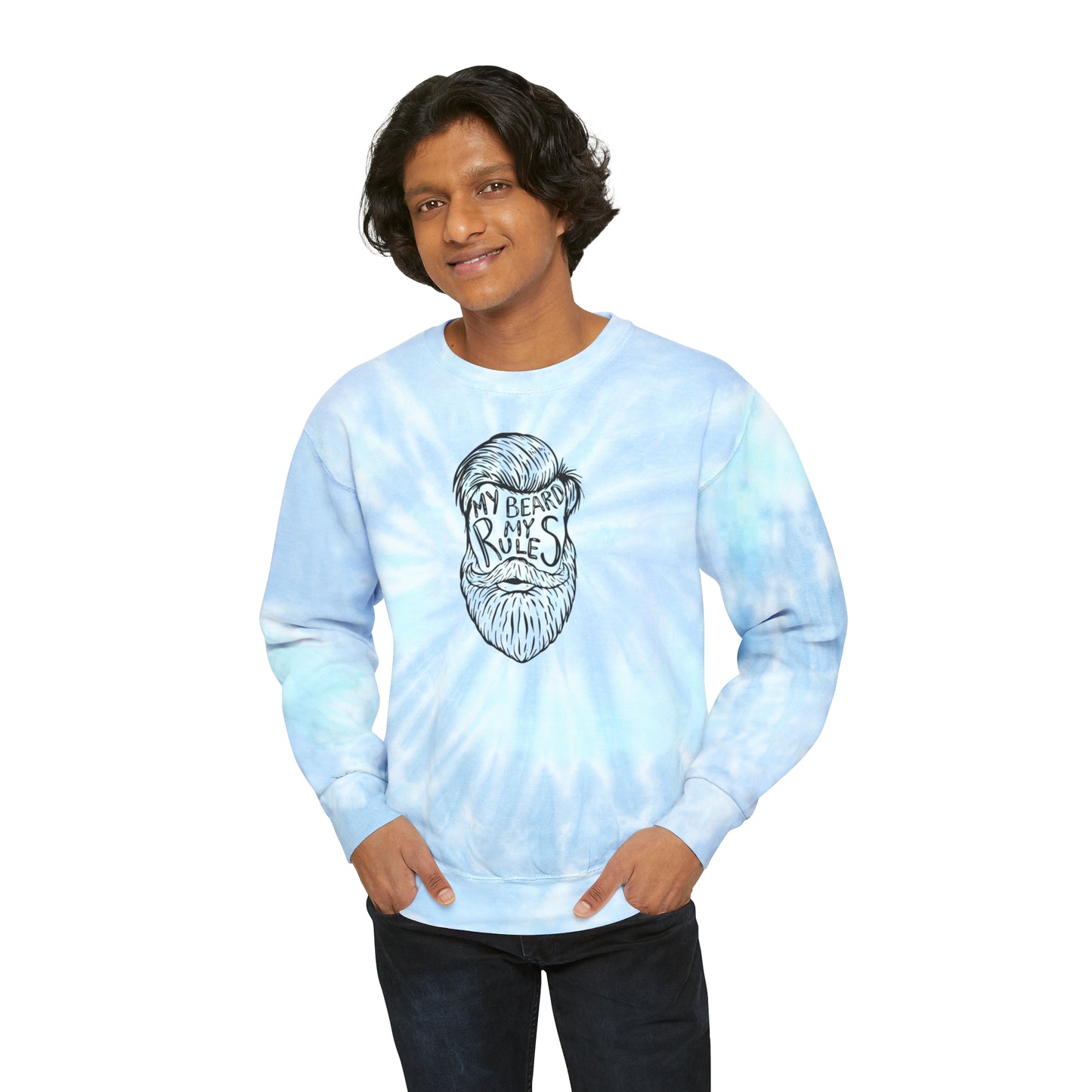 Unisex Tie-Dye Sweatshirt ADULT ACTIVEWEAR MY BEARD MY RULES WITH A MANS OUTLINE OF HIS FACE AND BEARD BLACK OUTLINE