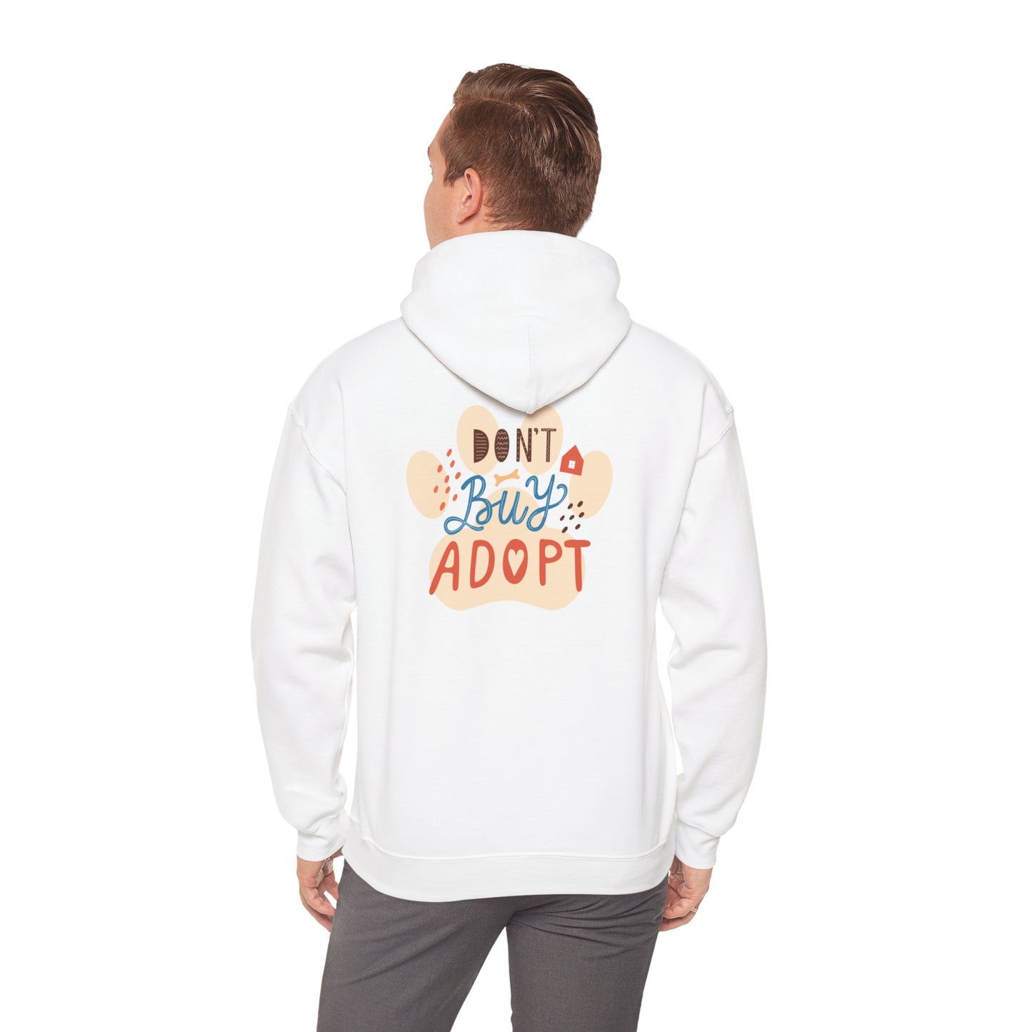 Unisex Heavy Blend™ Hooded Sweatshirt Adult/Teen Activewear Dont Buy Adopt on Back Tan Mastiff on Back