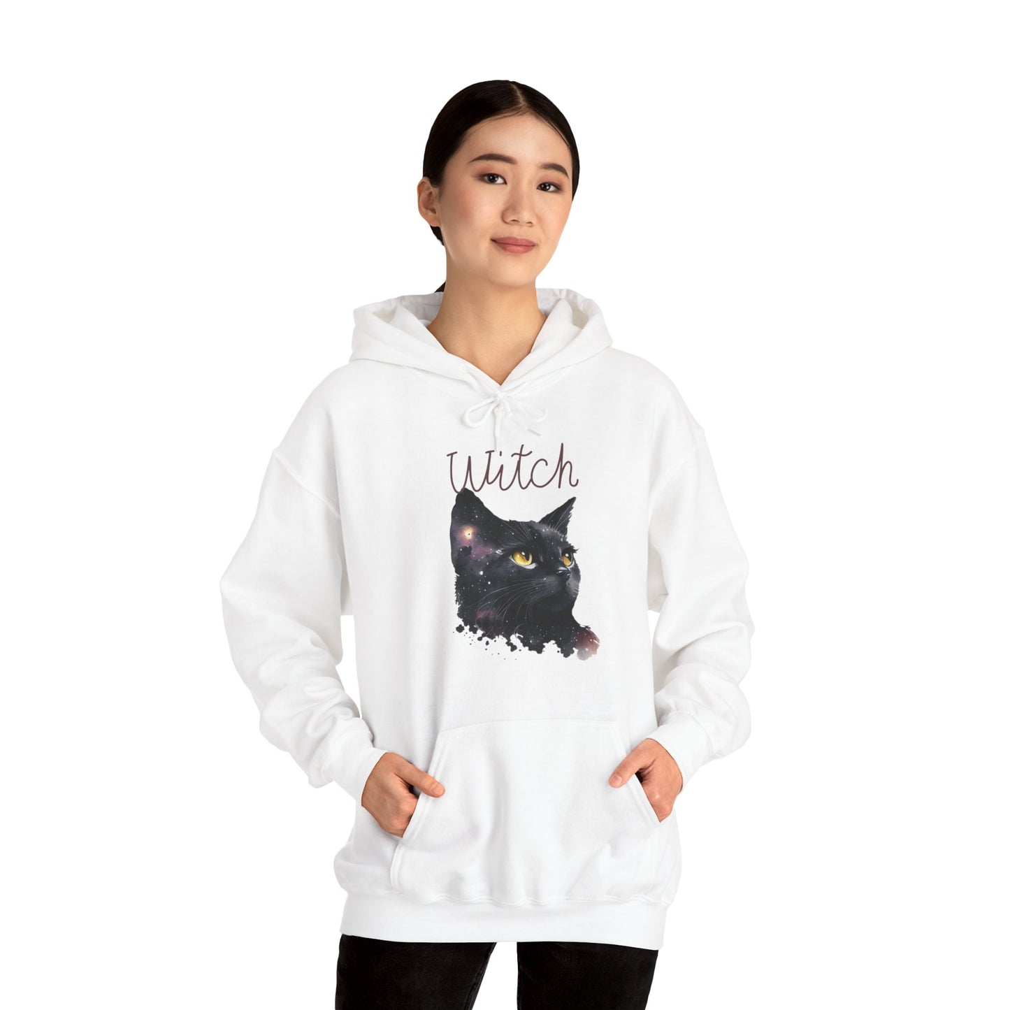 Unisex Heavy Blend™ Hooded Sweatshirt Adult Activewear Witch For The Ones You Know Who you Are! Black Cat with Witch in Black.