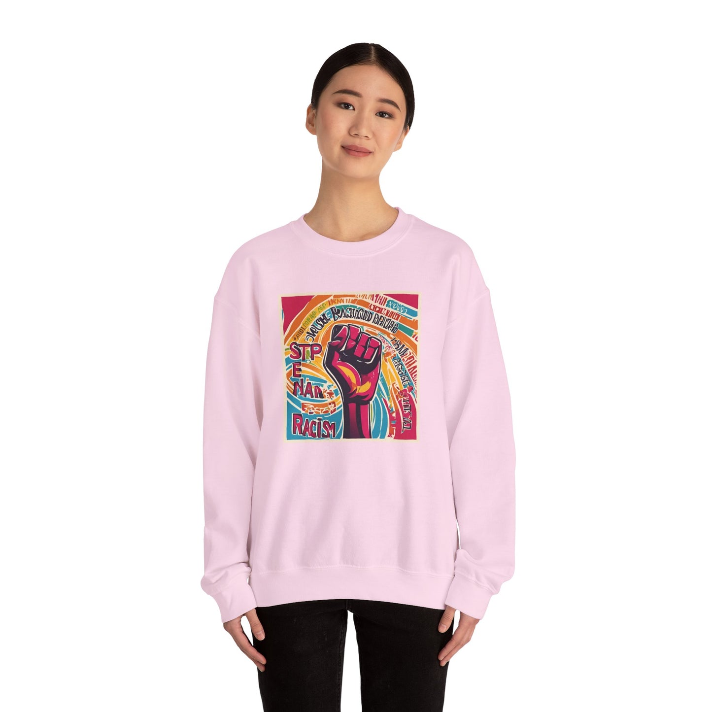 Unisex Heavy Blend™ Crewneck Sweatshirt Adult/Teen Activewear Stop Racism Awareness' Colors Tan Blue Red and Yellow