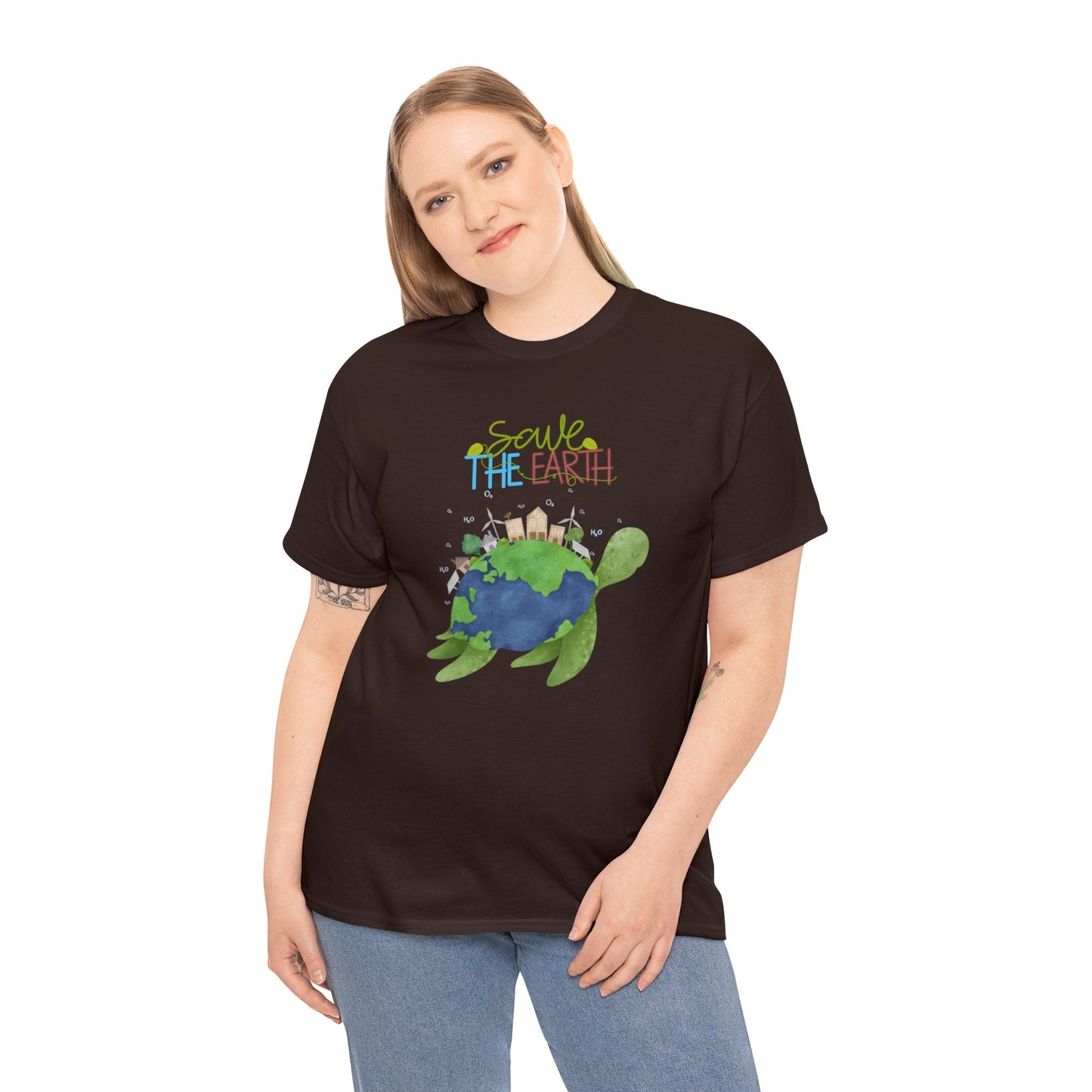 Unisex Heavy Cotton Tee Adult/Teen Activewear Shirt Comes In Many Colors Save The Earth With A Sea Turtle