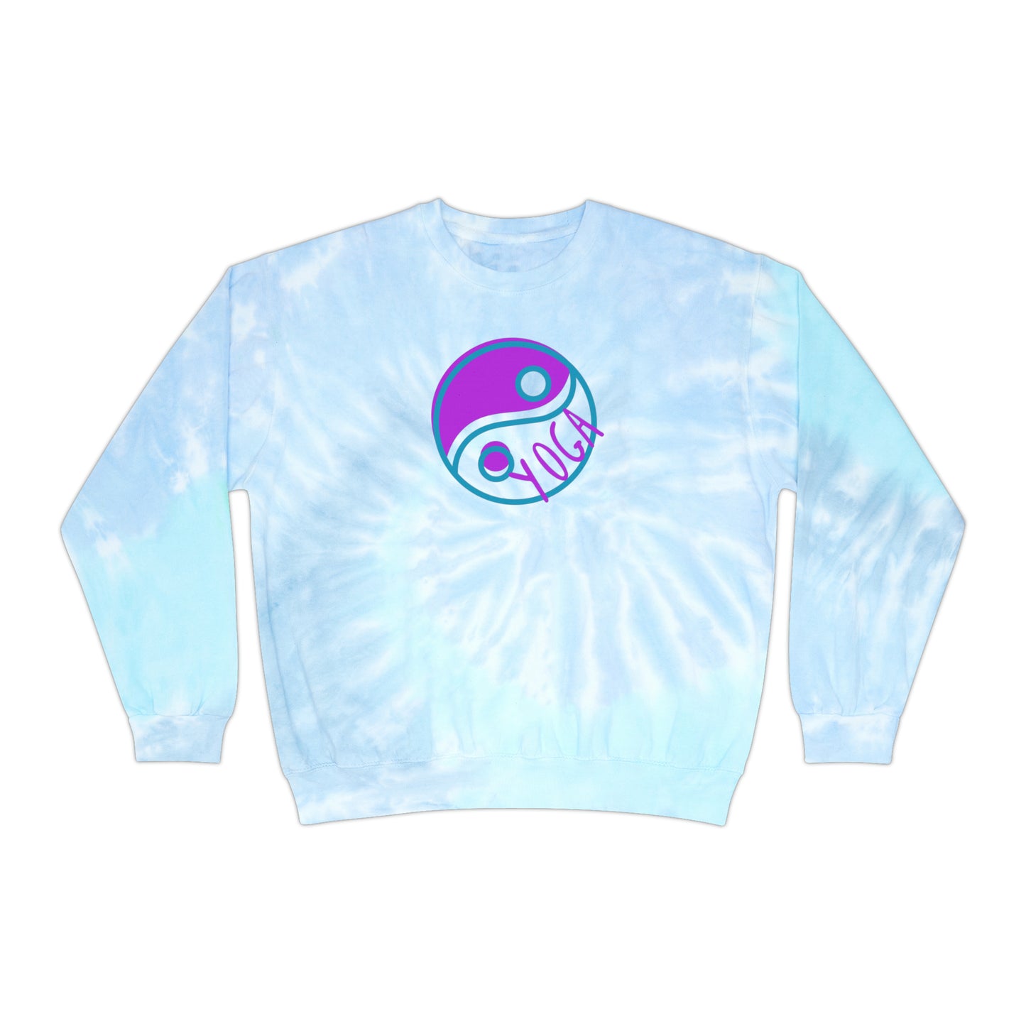 Unisex Tie-Dye Sweatshirt CREWNECK ADULT/TEEN ACTIVEWEAR YIN-YANG BALANCE AND HARMONY YOGA PURPLE TEAL-BLUE BEST LIFE ON BACK IN BLACK