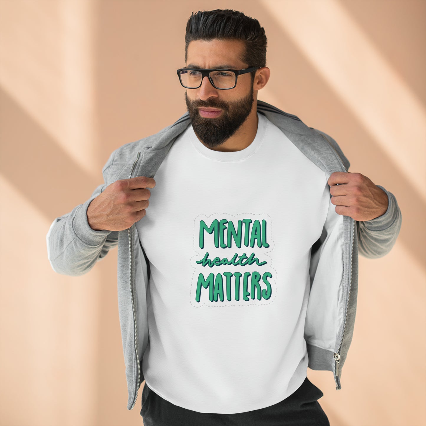 Unisex Crewneck Sweatshirt Adult/Teen Activewear Mental Health Matters Colors Teal-Blue/Green and White Writing