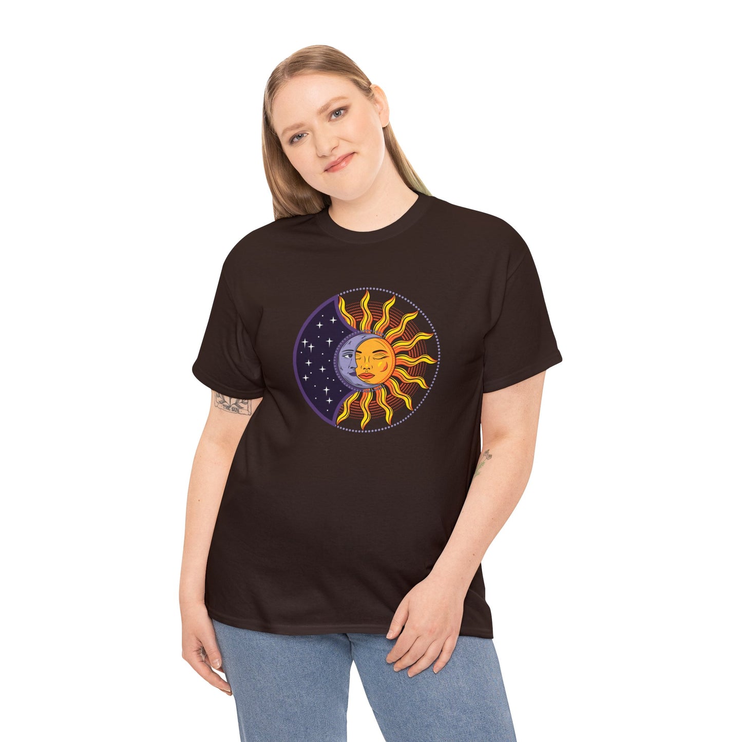 Unisex Heavy Cotton Tee Adult/Teen Activewear Sun and Moon Shirt Comes In Many Colors