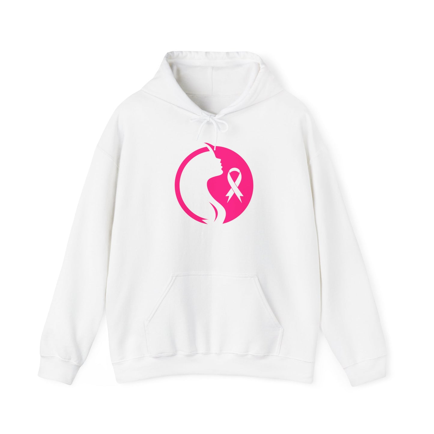 Unisex Heavy Blend™ Hooded Sweatshirt ADULT/TEEN ACTIVEWEAR BREAST CASNCER AWARENESS RIBBON PINK WITH WOMAN SILHOUETTE DEDICATED TO BRANDY PEW