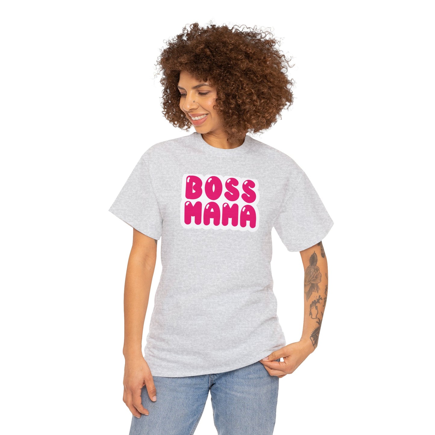 Unisex Heavy Cotton Tee Activewear Adult Boss Mom in dark Pink many Color Tees Available