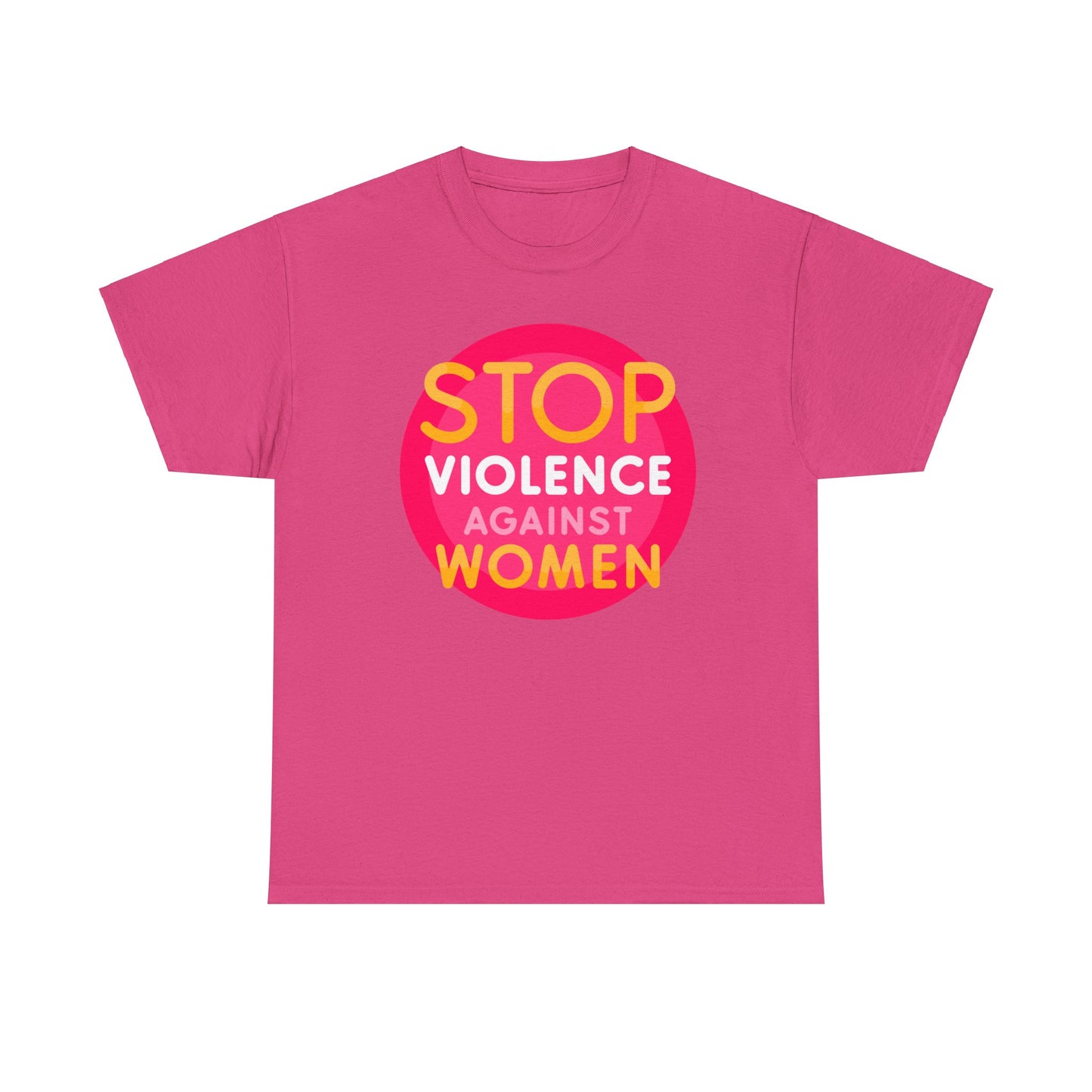 Unisex Heavy Cotton Tee Adult/teen Activewear Stop Violence Against Women Colors Yellow And Pink Writing