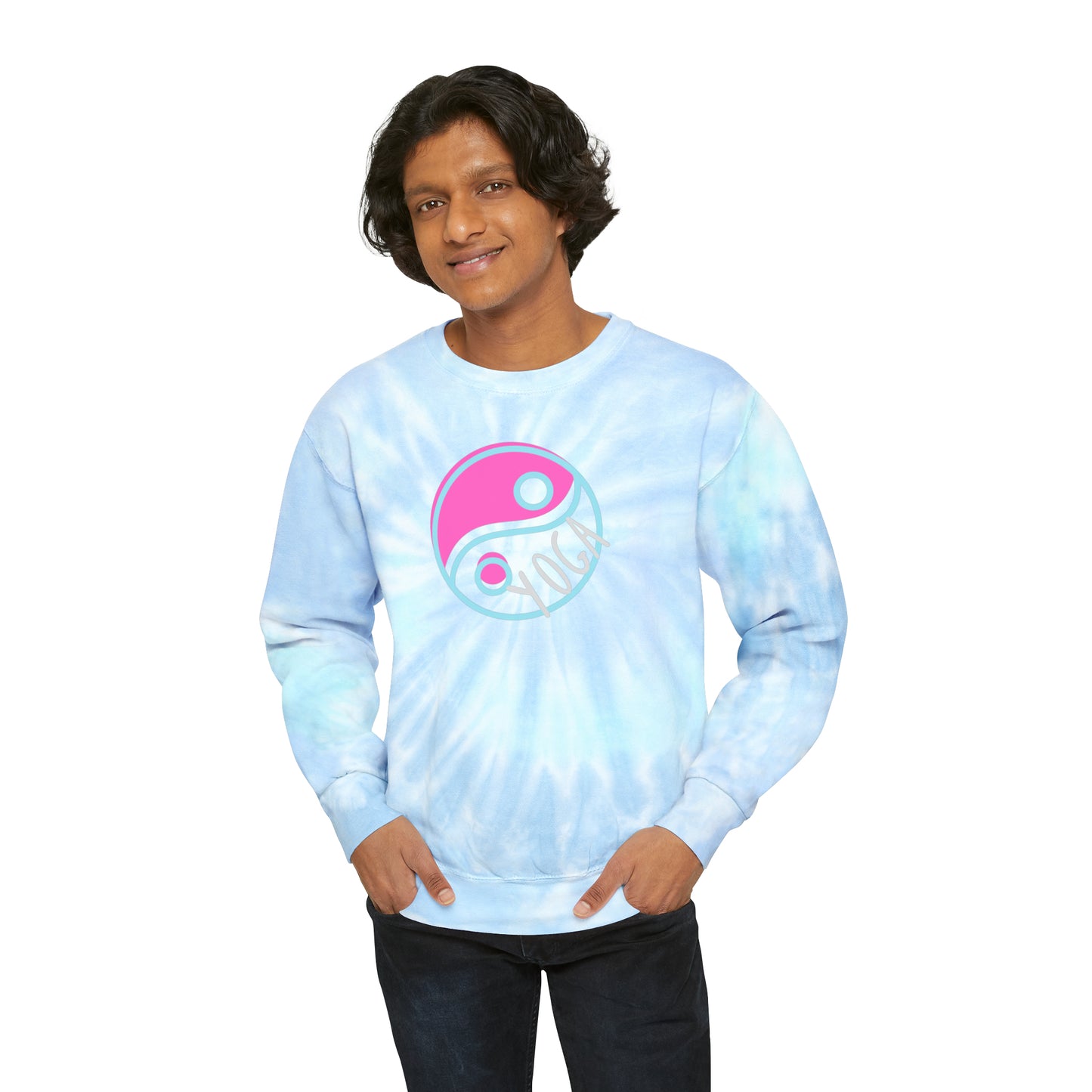 Unisex Tie-Dye Sweatshirt ADULT/TEEN ACTIVEWEAR YIN-YANG BABY-BLUE FUCHSIA LIGHT PEACH YOGA TIE-DYE