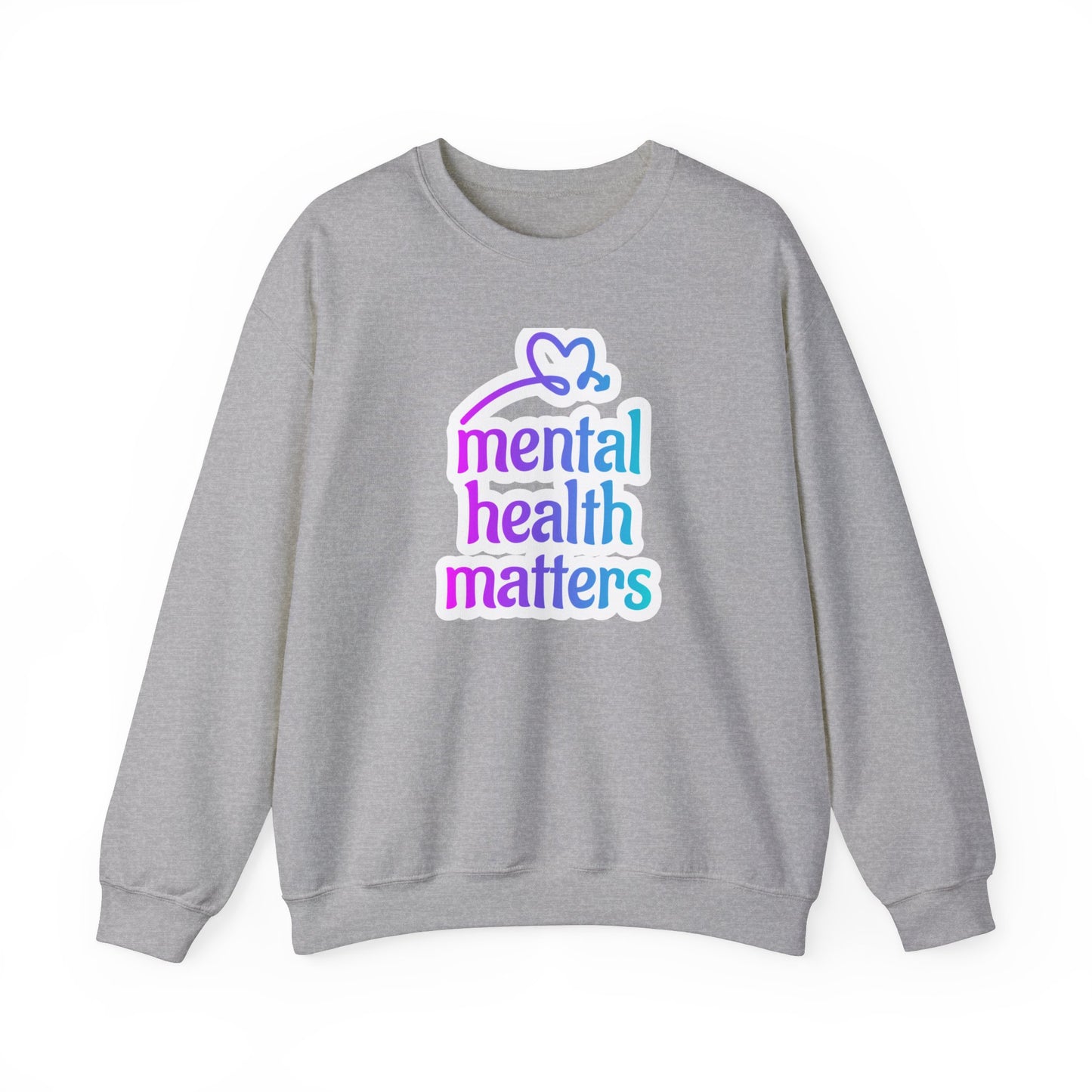 Unisex Heavy Blend™ Crewneck Sweatshirt Adult/Teen Activewear Mental Health Matters Colors Purple Teal-Blue White with Purple Teal-Blue Heart