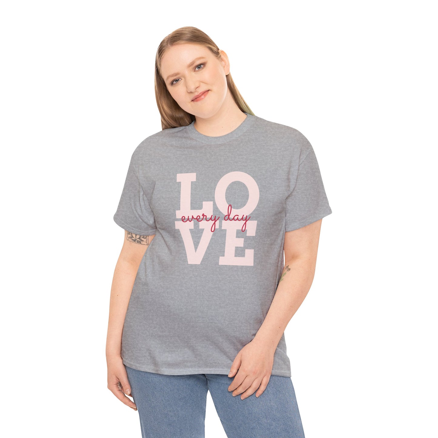 Unisex Heavy Cotton Tee Adult/Teen Activewear Love Everyday in Pink