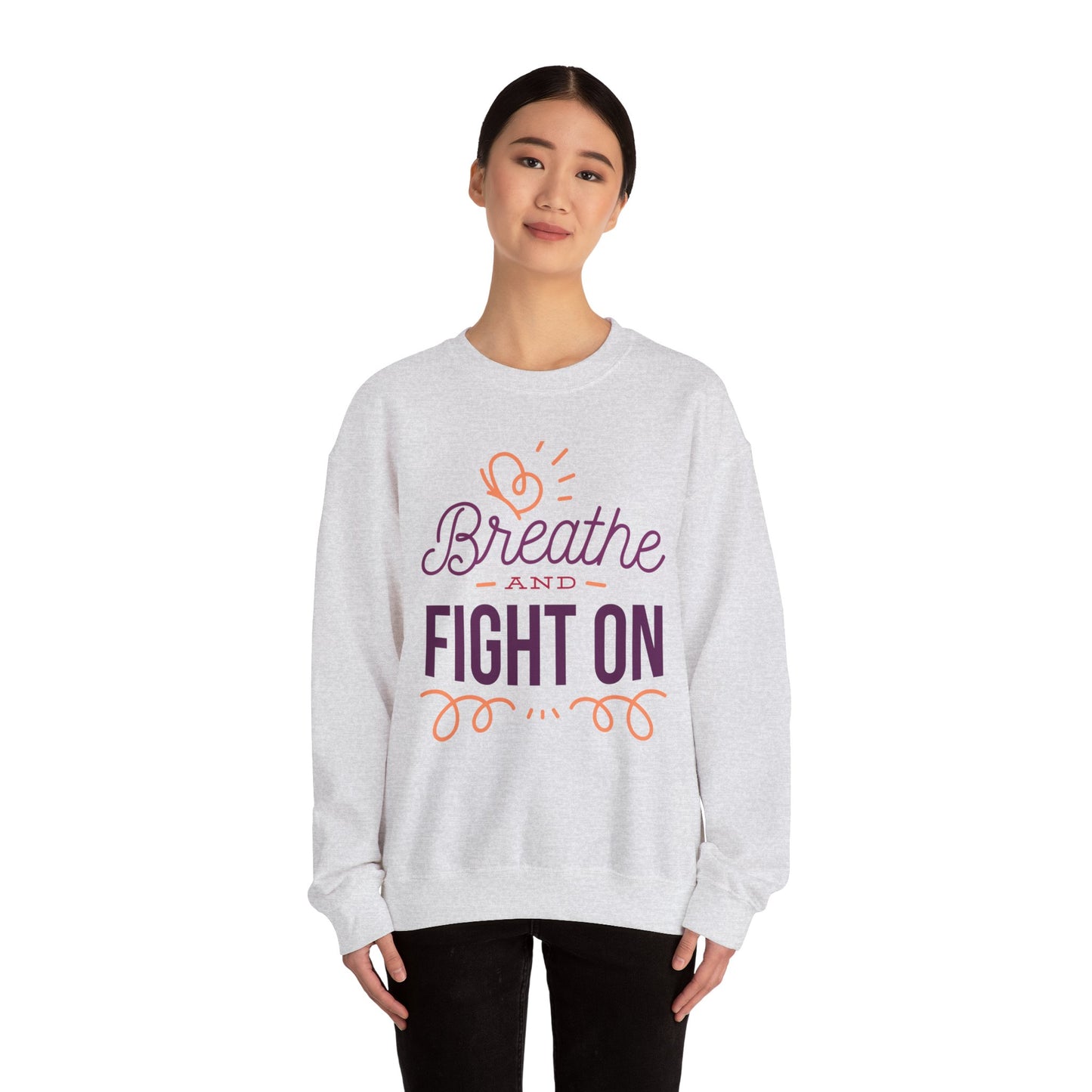 Unisex Heavy Blend™ Crewneck Sweatshirt Adult/Teen Activewear Black Lives Matter Breathe and Live On in Colors Purple and Peach Writing