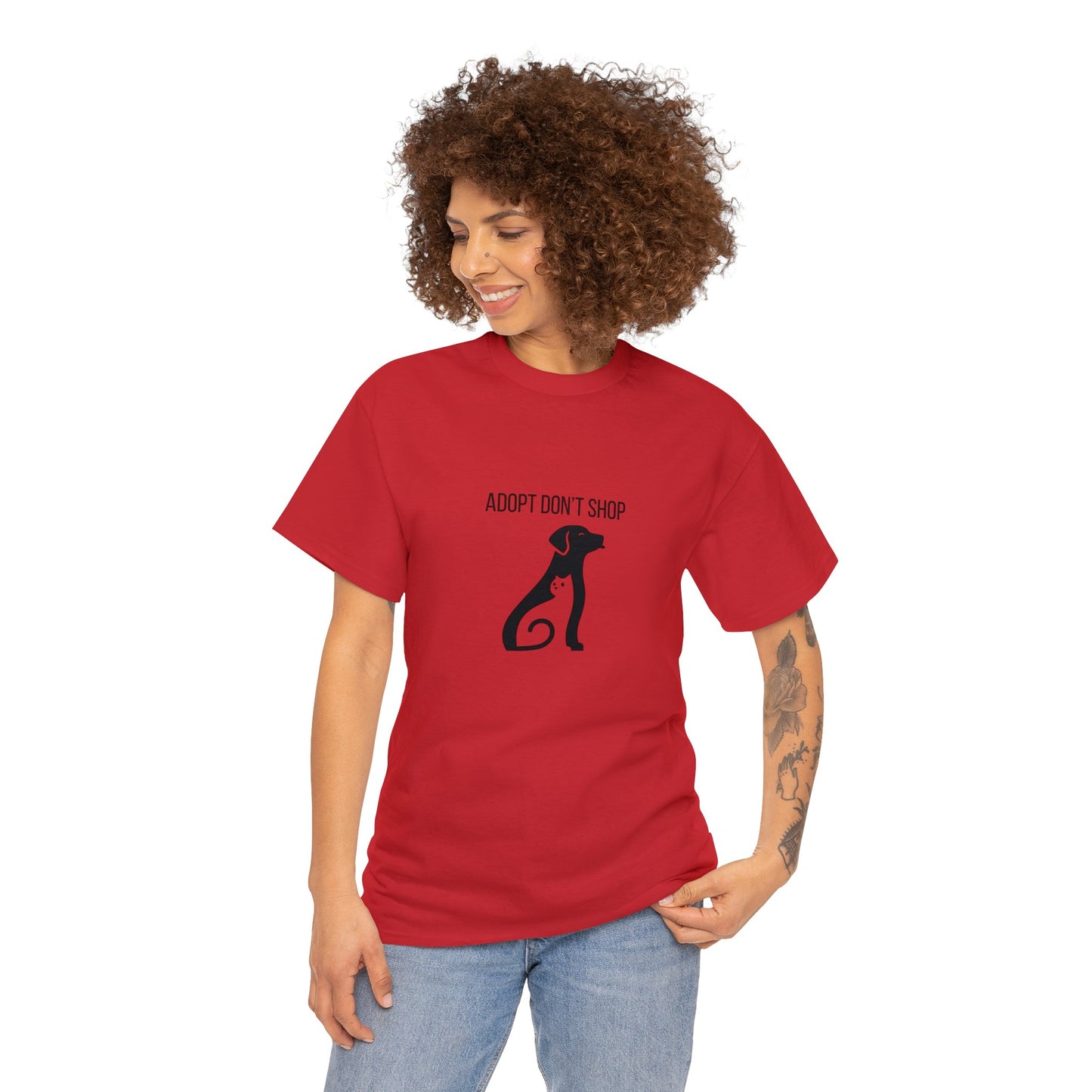 Unisex Heavy Cotton Tee Adult/Teen Activewear Adopt Don't Shop With A Image of Dog And Cat Shirt Comes In Many Colors