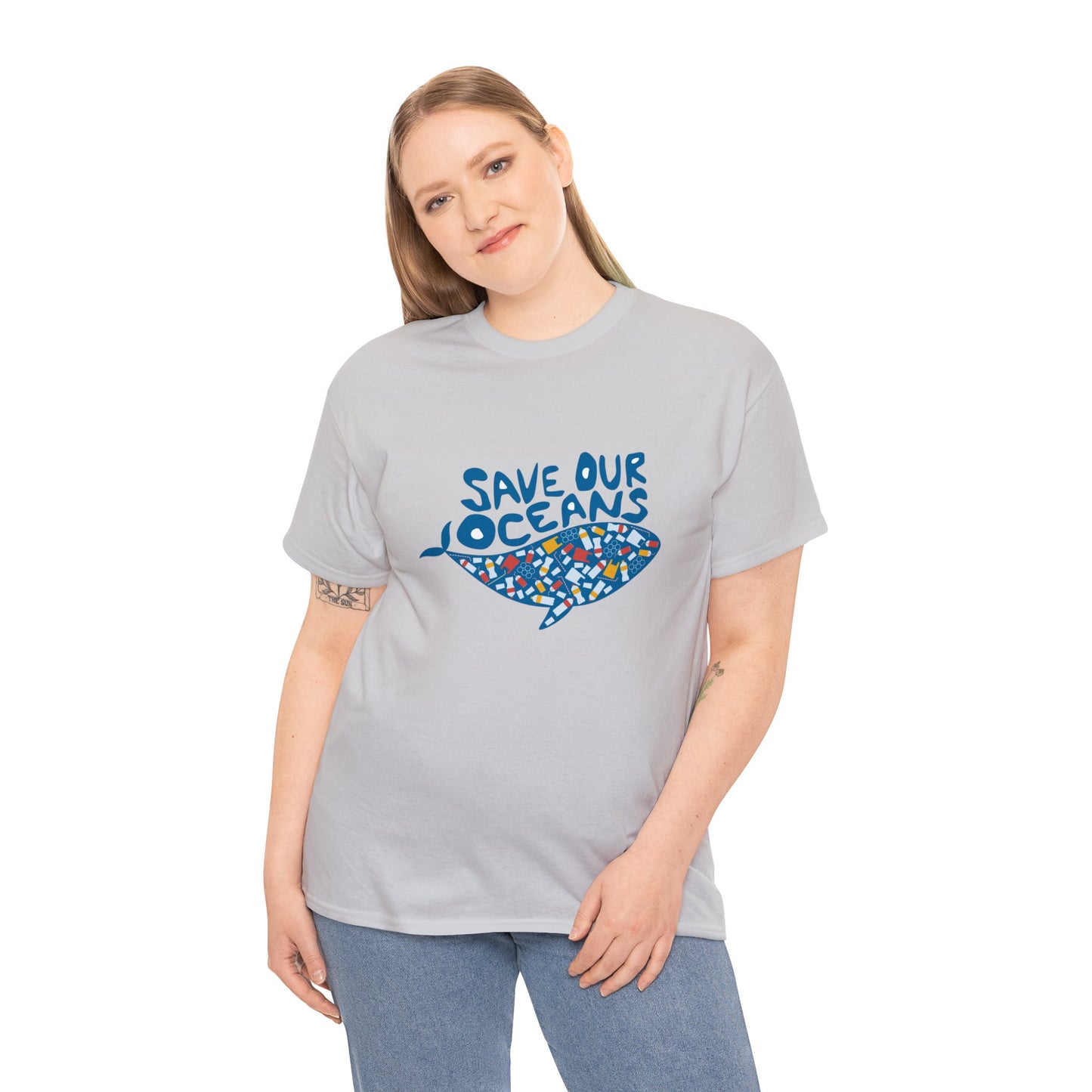 Unisex Heavy Cotton Tee Adult/Teen Activewear Shirt Comes In Many Colors Save Our Oceans Whale in Blue