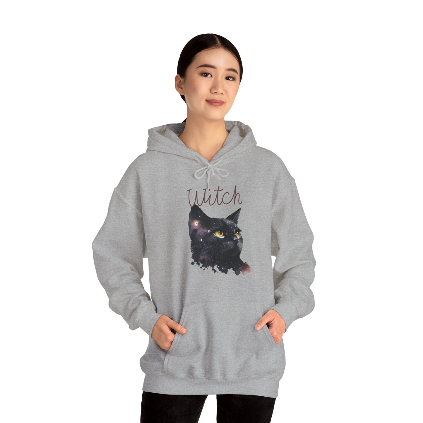 Unisex Heavy Blend™ Hooded Sweatshirt Adult Activewear Witch For The Ones You Know Who you Are! Black Cat with Witch in Black.