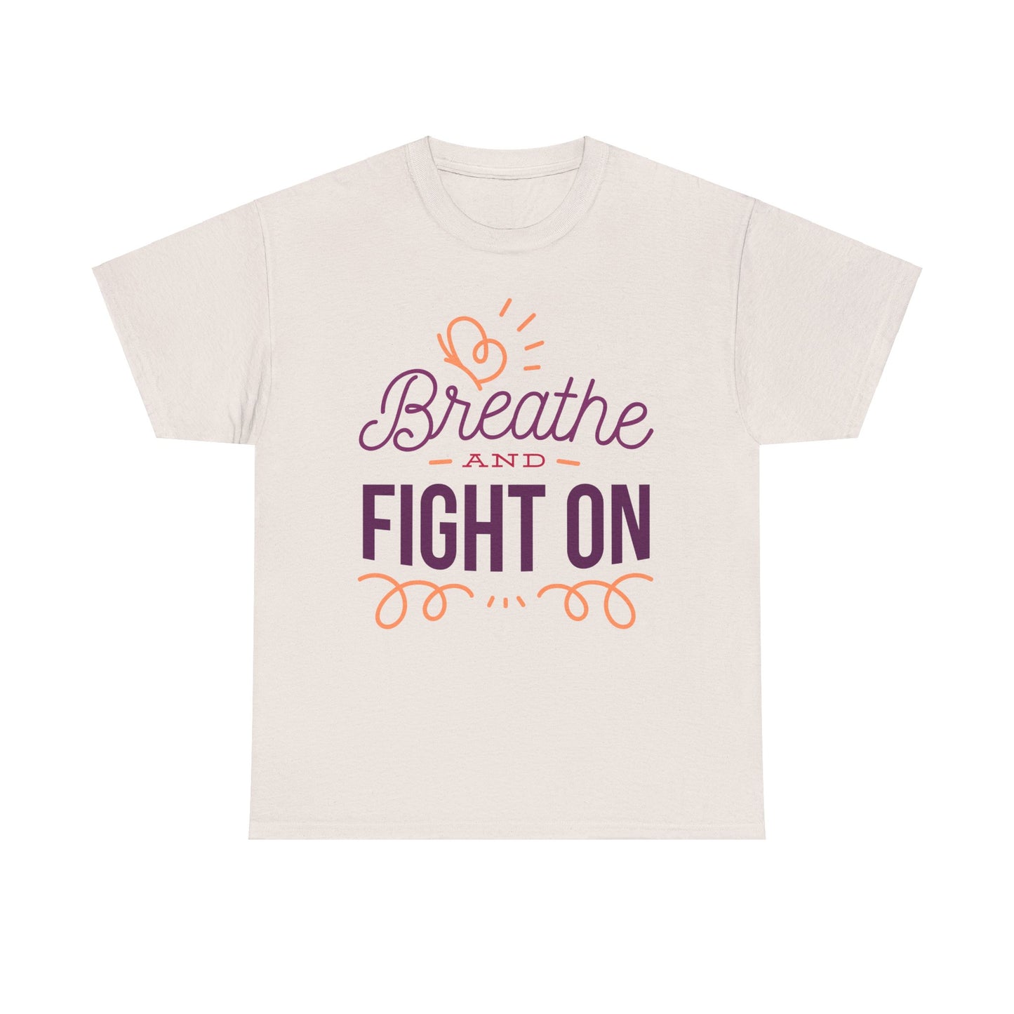 Unisex Heavy Cotton Tee Adult/Teen Activewear Breathe and Live On Colors Peach and Purple Writing