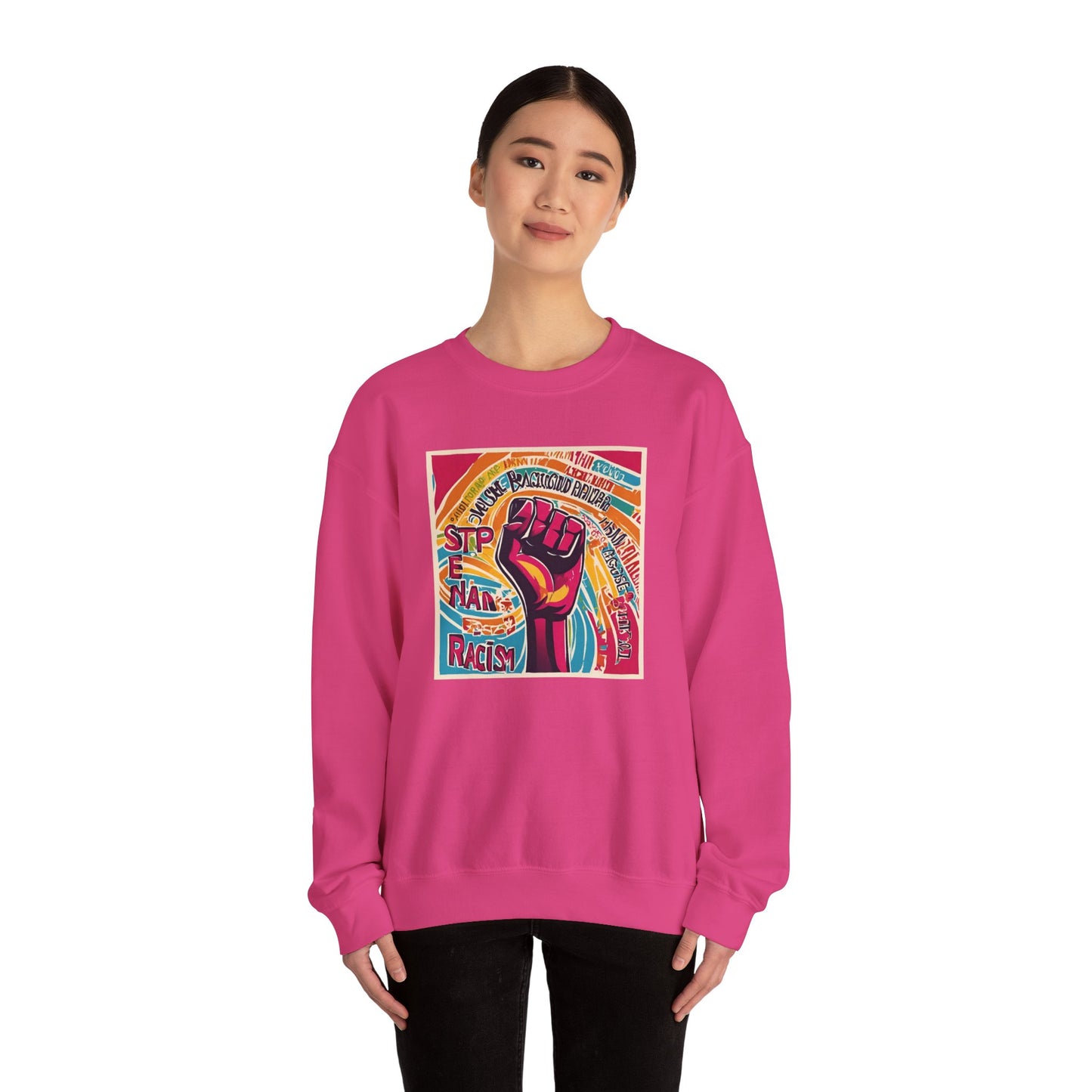 Unisex Heavy Blend™ Crewneck Sweatshirt Adult/Teen Activewear Stop Racism Awareness' Colors Tan Blue Red and Yellow