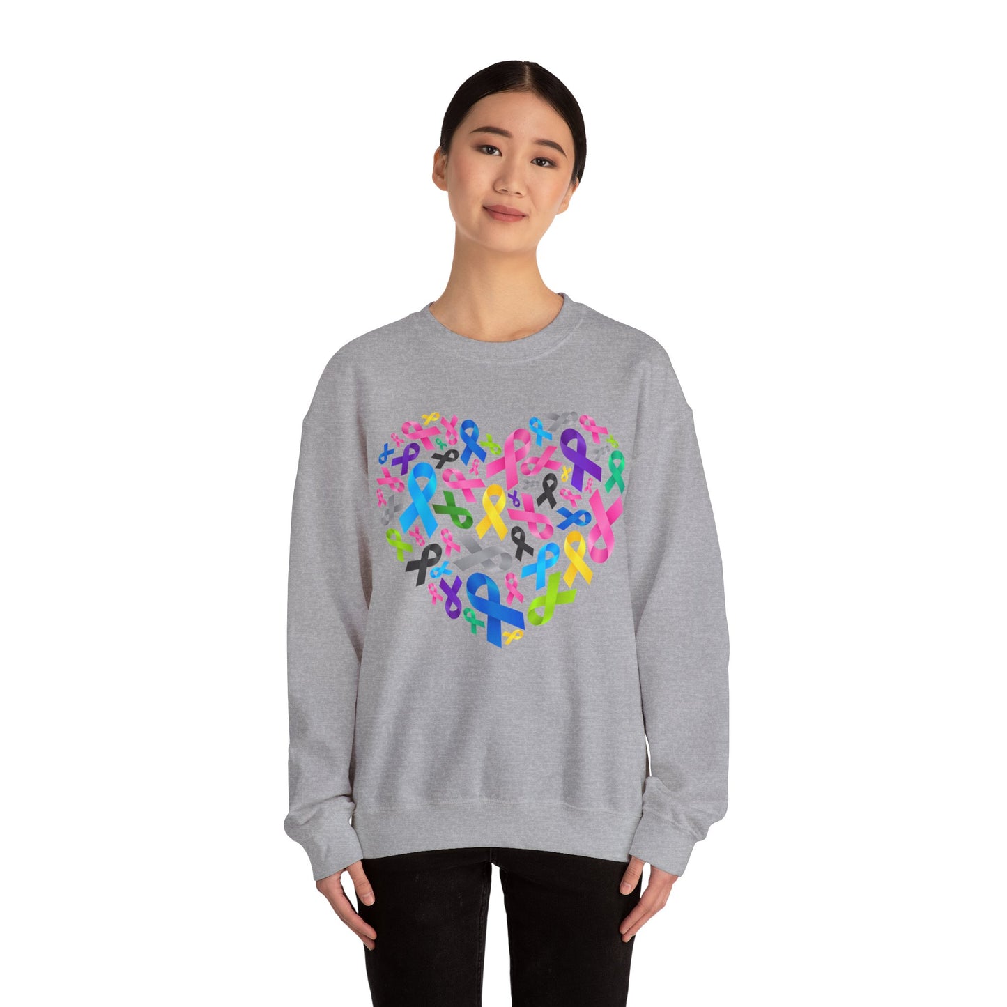 Unisex Heavy Blend™ Crewneck Sweatshirt Adult/Teen Activewear Ribbons For Child Abuse Breast Cancer Domestic Violence Awareness Purple Yellow Pink Blue