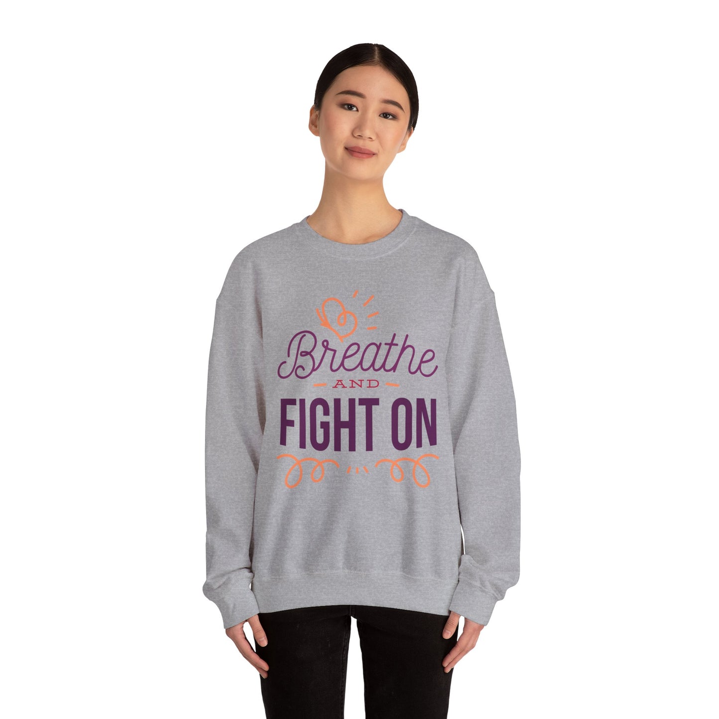 Unisex Heavy Blend™ Crewneck Sweatshirt Adult/Teen Activewear Black Lives Matter Breathe and Live On in Colors Purple and Peach Writing