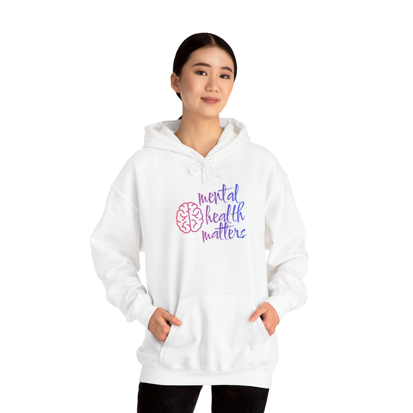 Unisex Heavy Blend™ Hooded Sweatshirt Adult/Teen Activewear Mental Health Matters Awareness Purple and Pink Writing