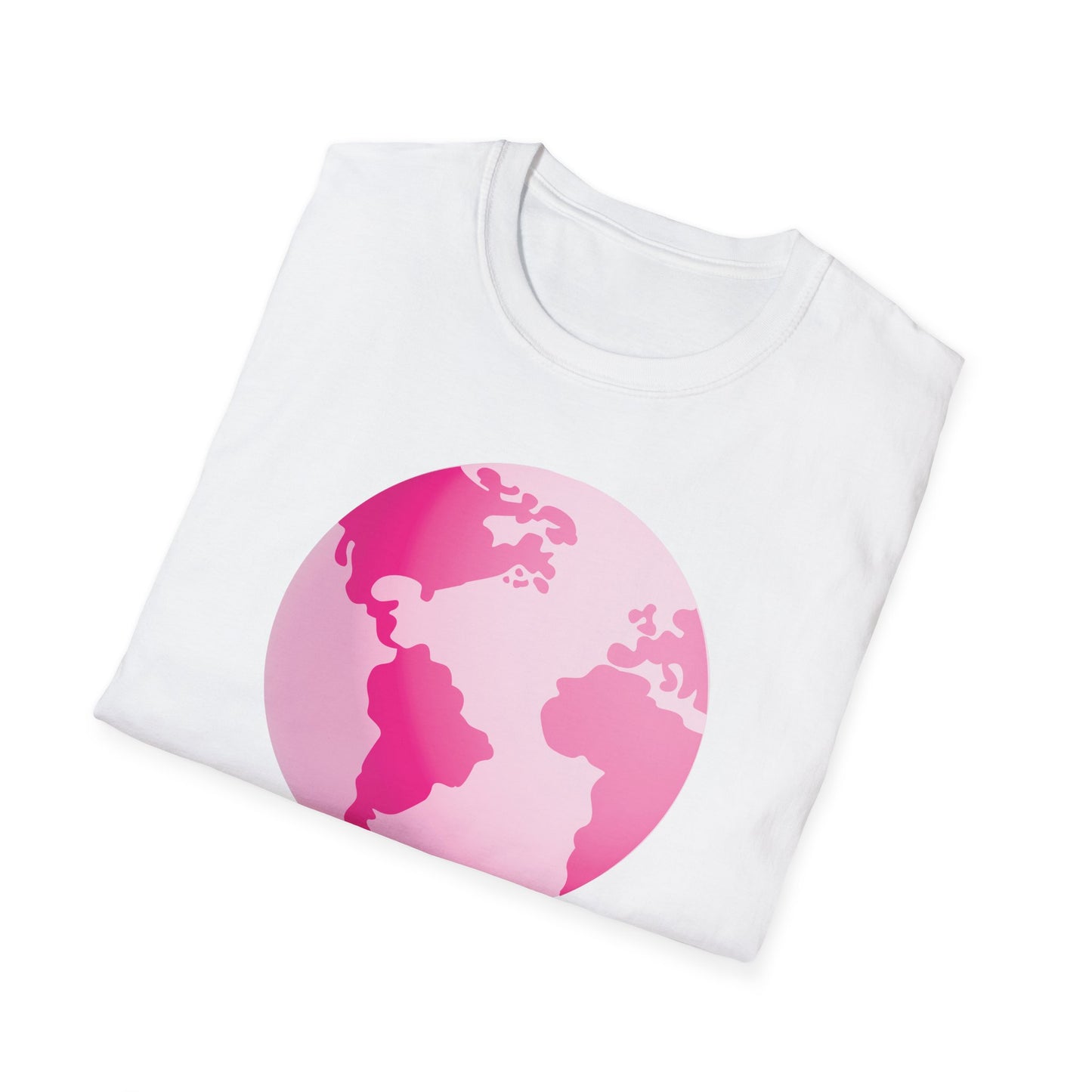 Unisex Softstyle T-Shirt Adult/Teen Activewear Pink World on Front on Back Fight Cancer in Pink with Pink Ribbon Cancer Awareness