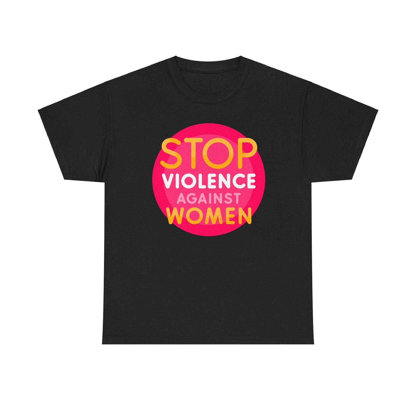 Unisex Heavy Cotton Tee Adult/teen Activewear Stop Violence Against Women Colors Yellow And Pink Writing