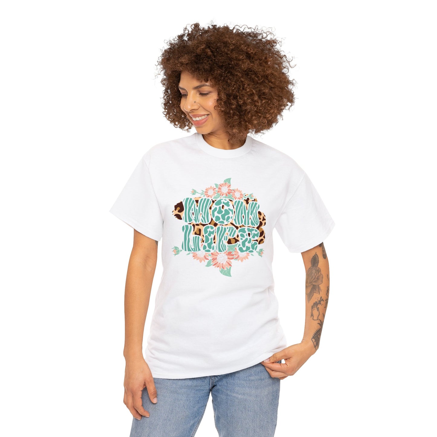 Unisex Heavy Cotton Tee Shirt Mom's Life Mint Green White Peach