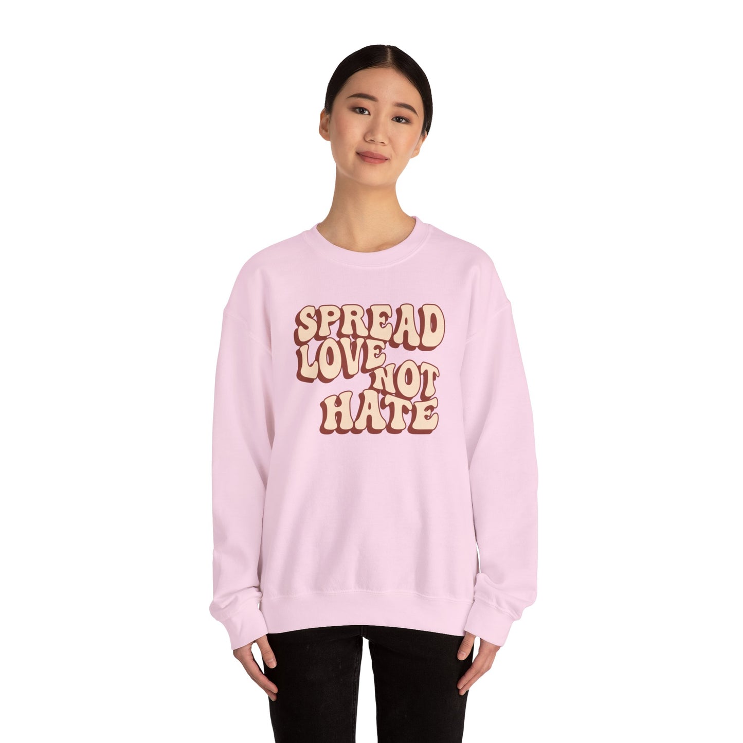 Unisex Heavy Blend™ Crewneck Sweatshirt Adult/Teen Activewear Spread Love Not Hate Colors Tan And Light Brown