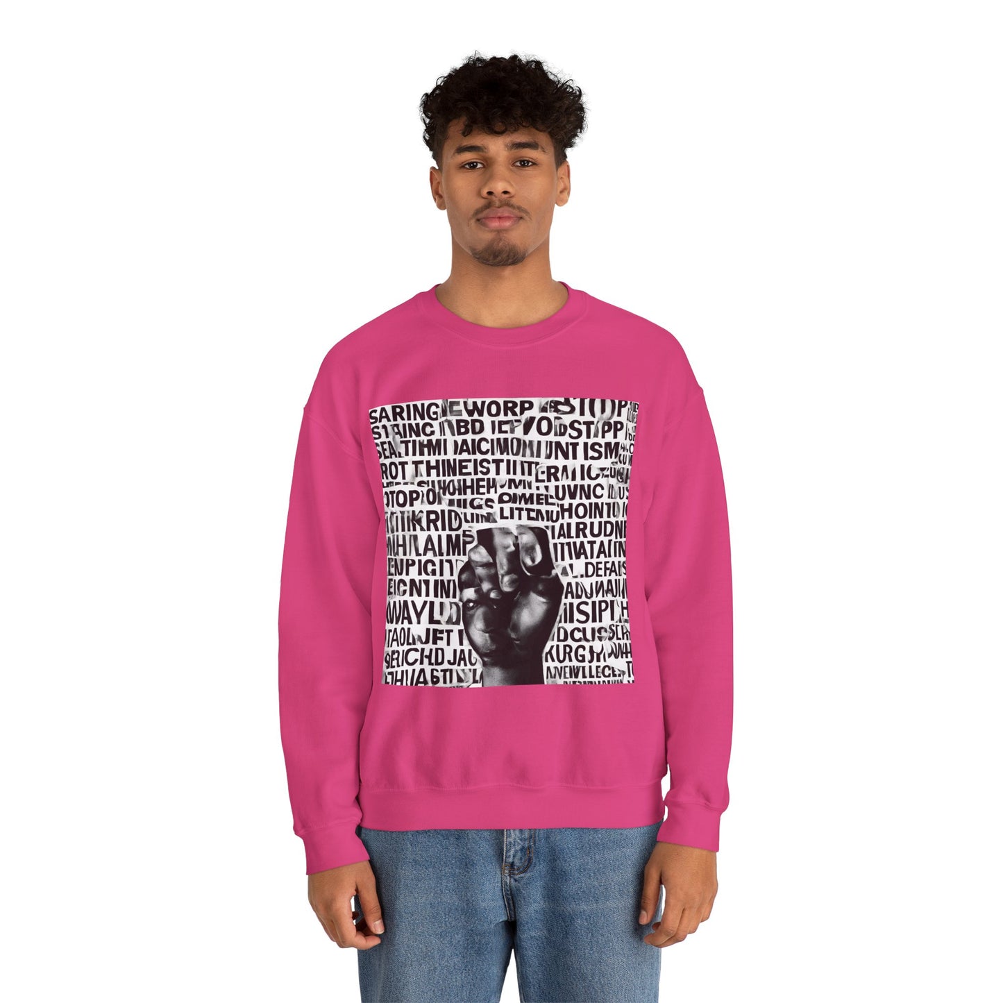 Unisex Heavy Blend™ Crewneck Sweatshirt Adult/Teen Activewear No More Racism with Black Fist