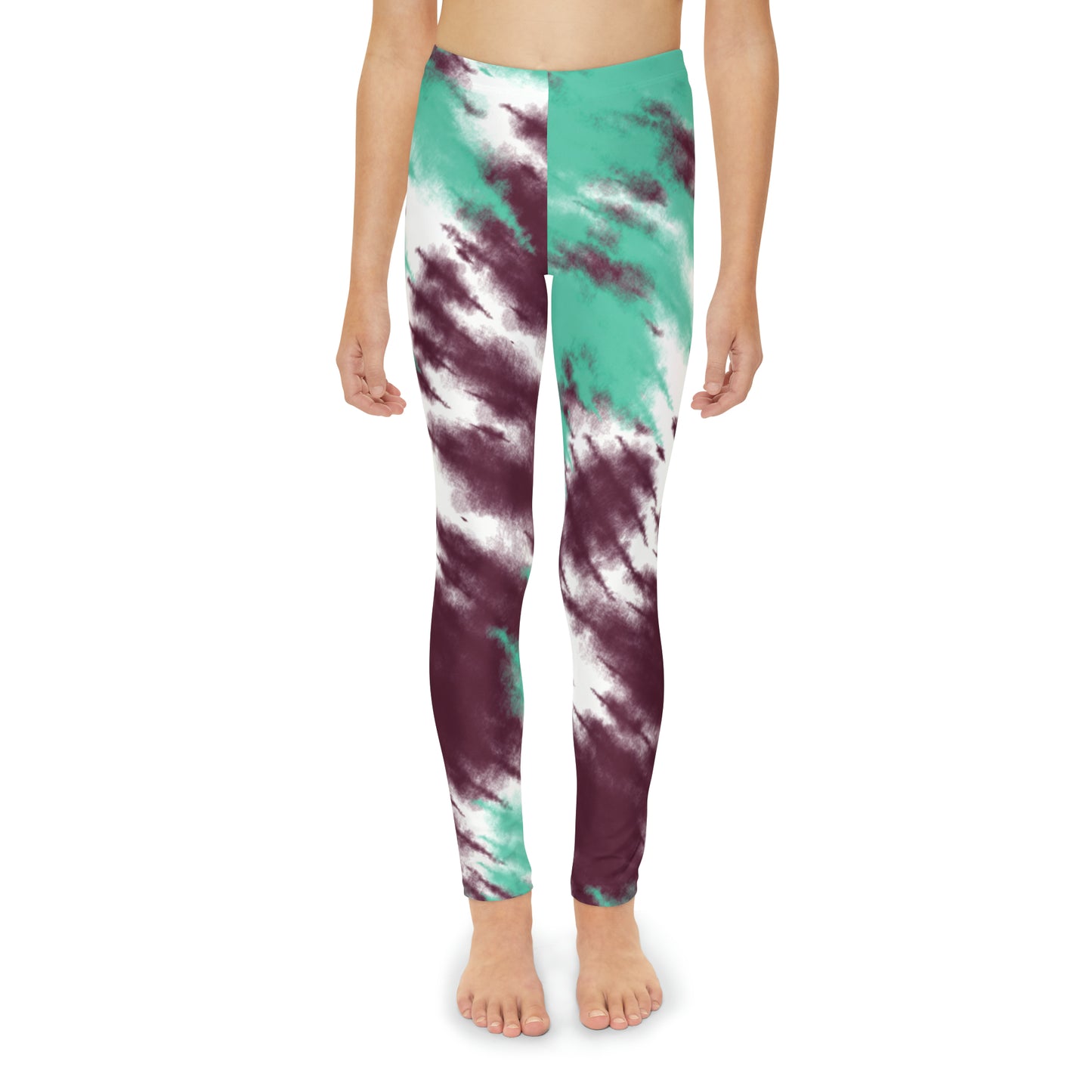 Youth Full-Length Leggings (AOP) Please Pay Attention To Sizes Activewear Unisex Mint Green Brown Tie Dye