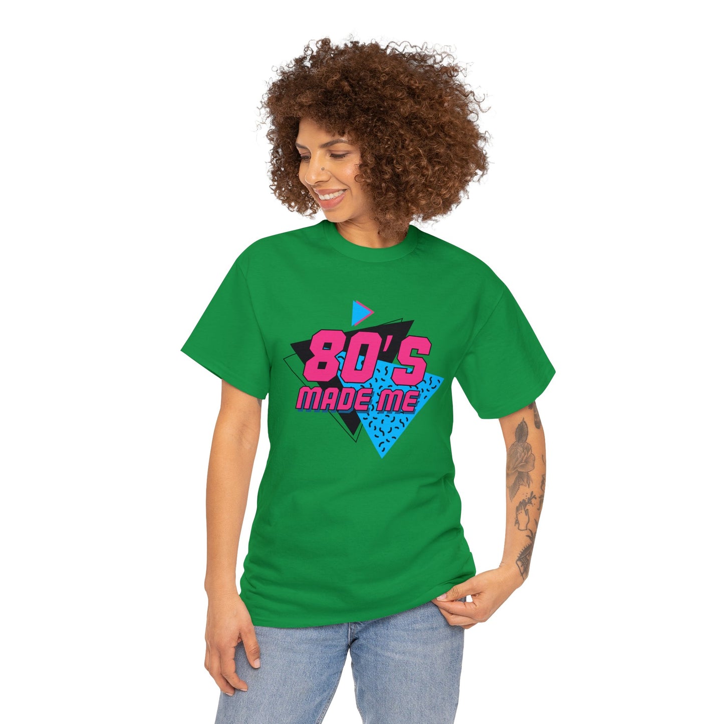 Unisex Heavy Cotton Tee Adult Activewear 80's Made Me In Blue and Hot Pink Shirt Comes In Many Colors